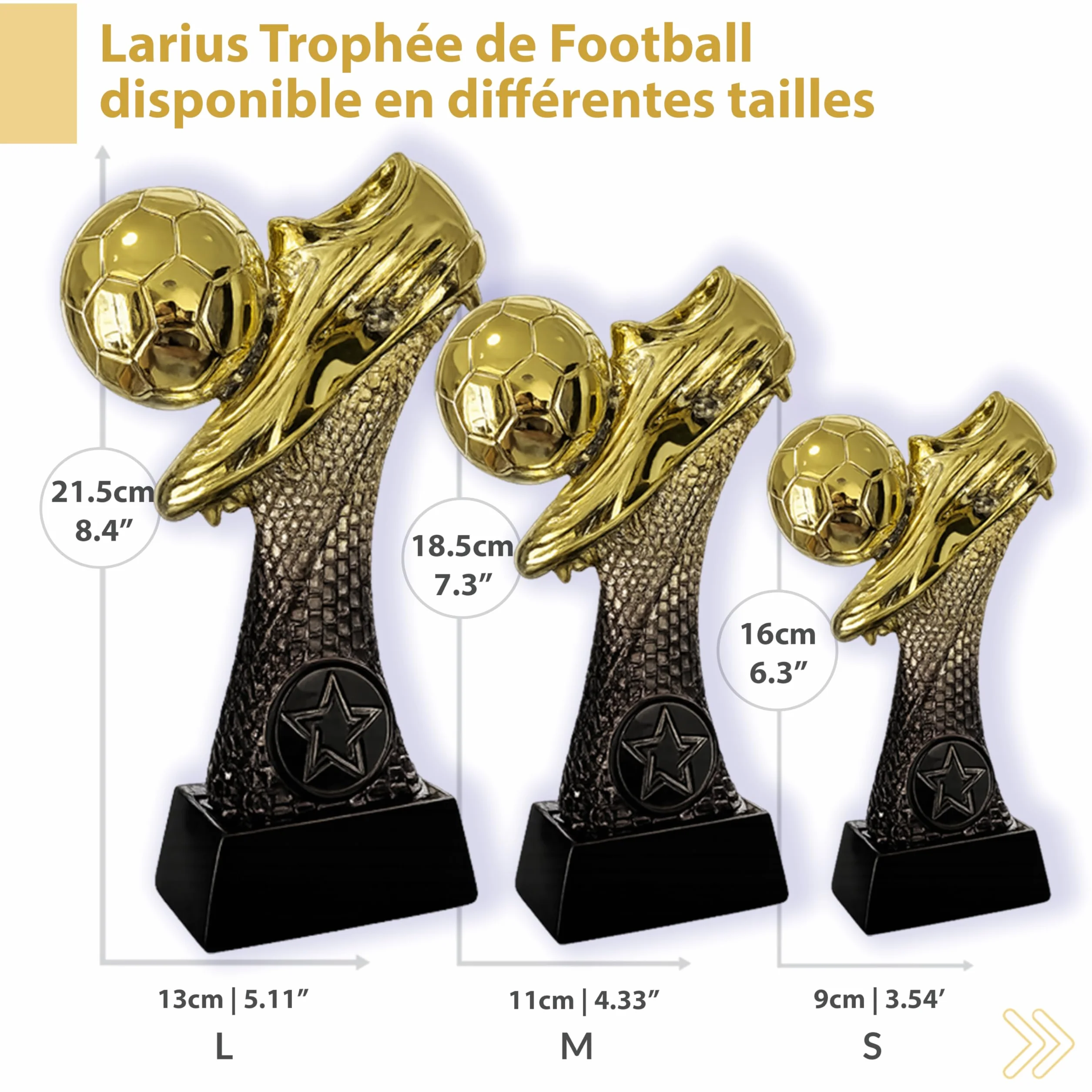 Larius Trophée de football 16 à 21,5 cm (300 à 500 g) - Coupe de vainqueur avec/sans gravure - Coupe de football pour enfants et adultes - Tournoi MVP, récompense - F6