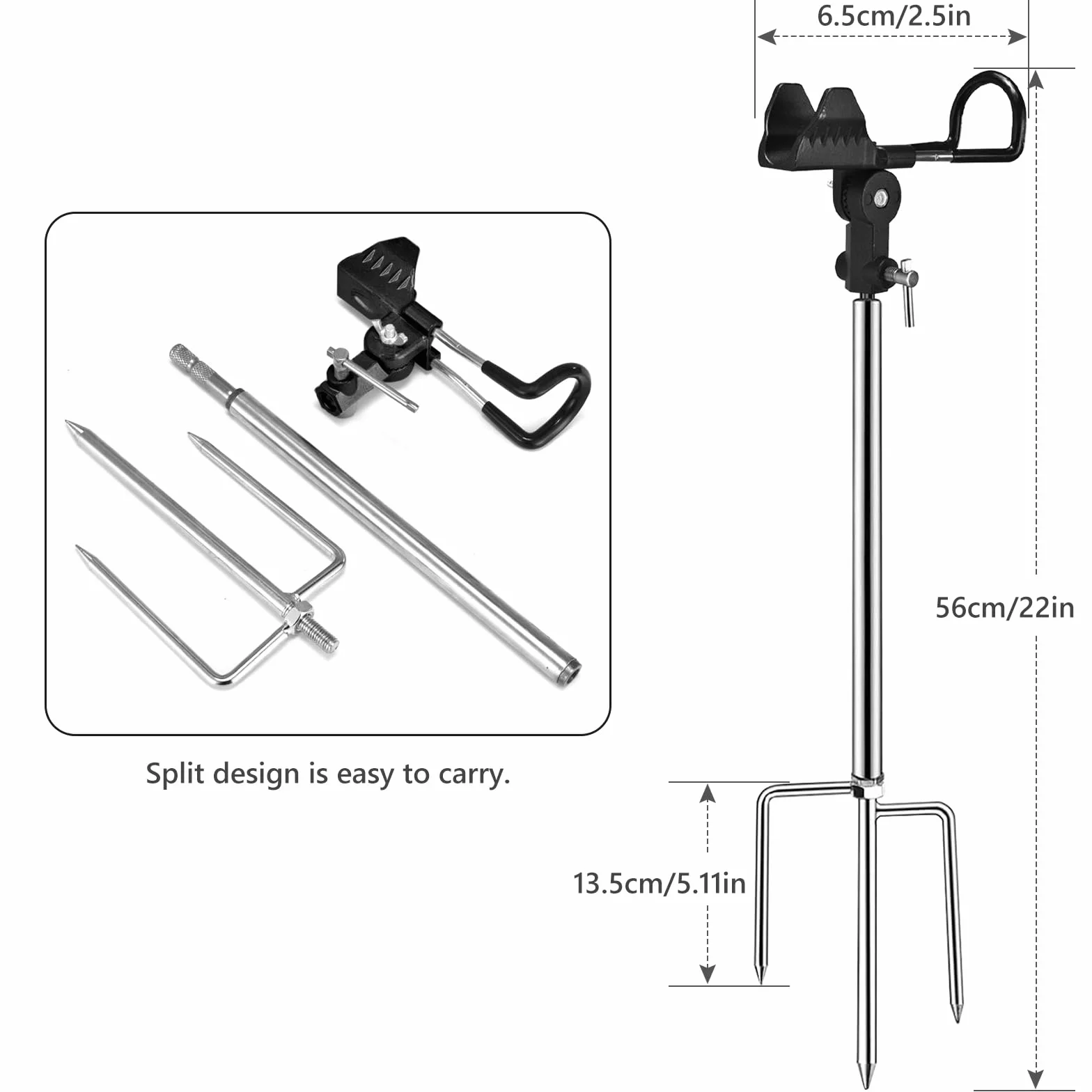 Support Canne à Pêche 2 Pièces Acier Inoxydable 360° Réglable Noir