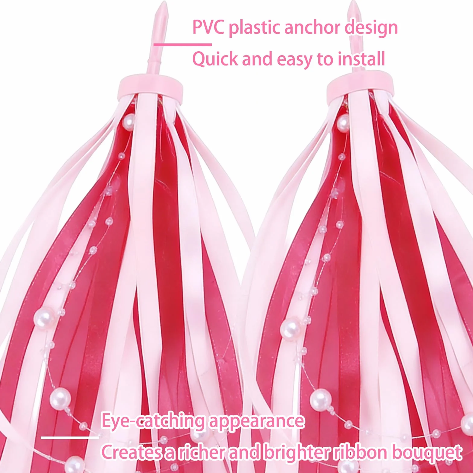 Guidon Streamers Rubans Satiné Magenta Perlé Accessoire Velo Enfant