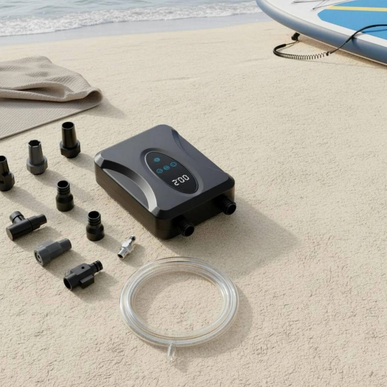 Pompe Électrique Gonflable Gonfleur Compresseur Souffleur Dégonflage Rapide et Pratique Réglage de Pression Jusqu’à 20 Psi Affichage Clair Plastique Adaptée au Plage Ends