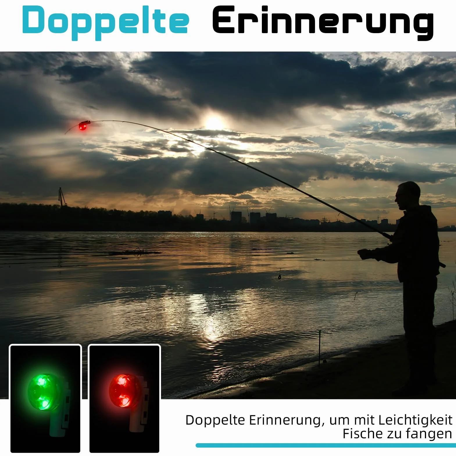 Lot de 4 détecteurs de touche électroniques pour la pêche, détecteurs de touche LED pour pointes de canne à pêche, alarme de touche pour la pêche de jour/nuit