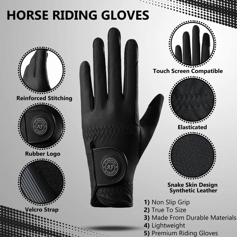 Gants d'équitation en cuir synthétique Motif peau de serpent Gris pour femme