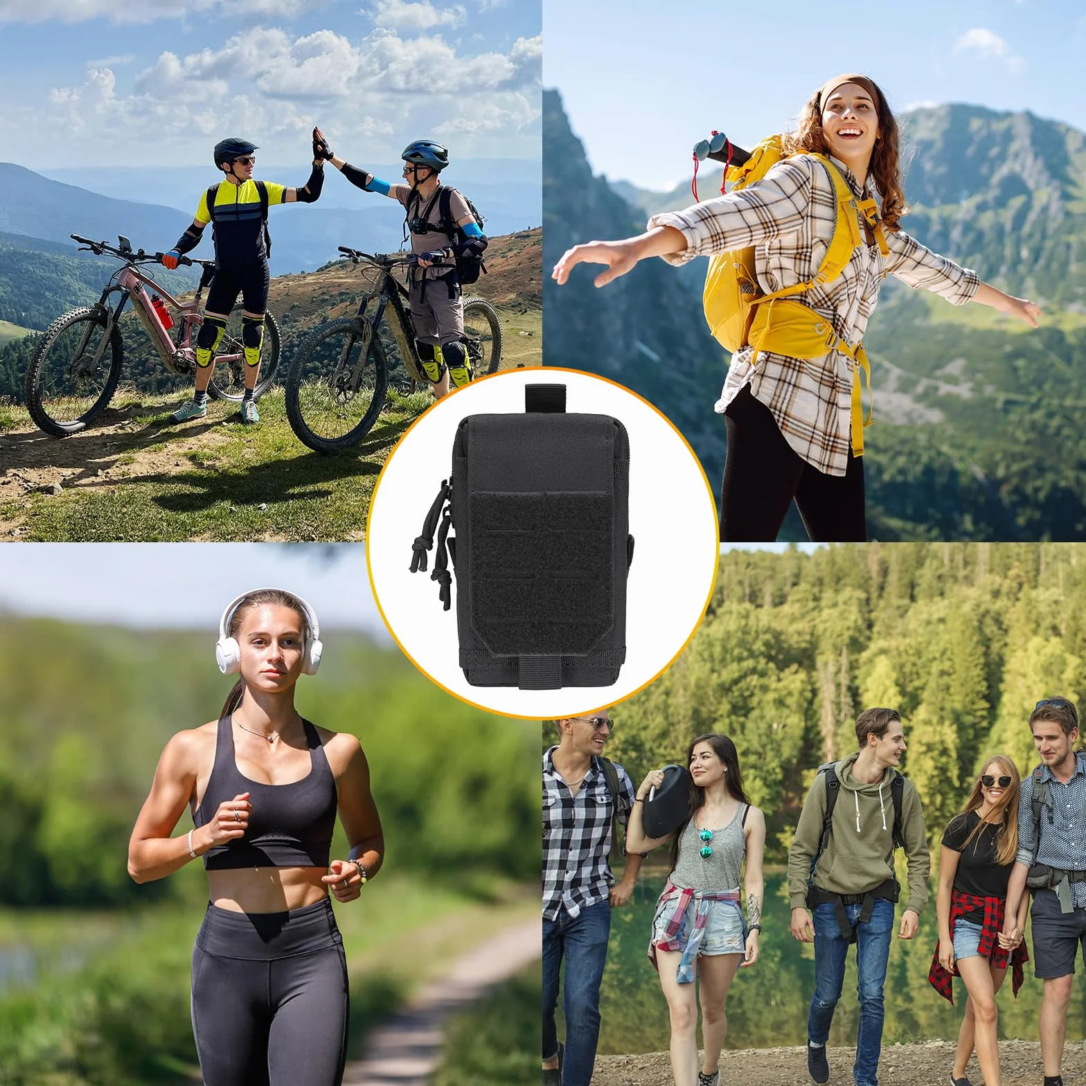 Sacoche Tactique Ceinture Homme Pochette EDC Multifonctionnel Noir pour Sport Randonnée Camping