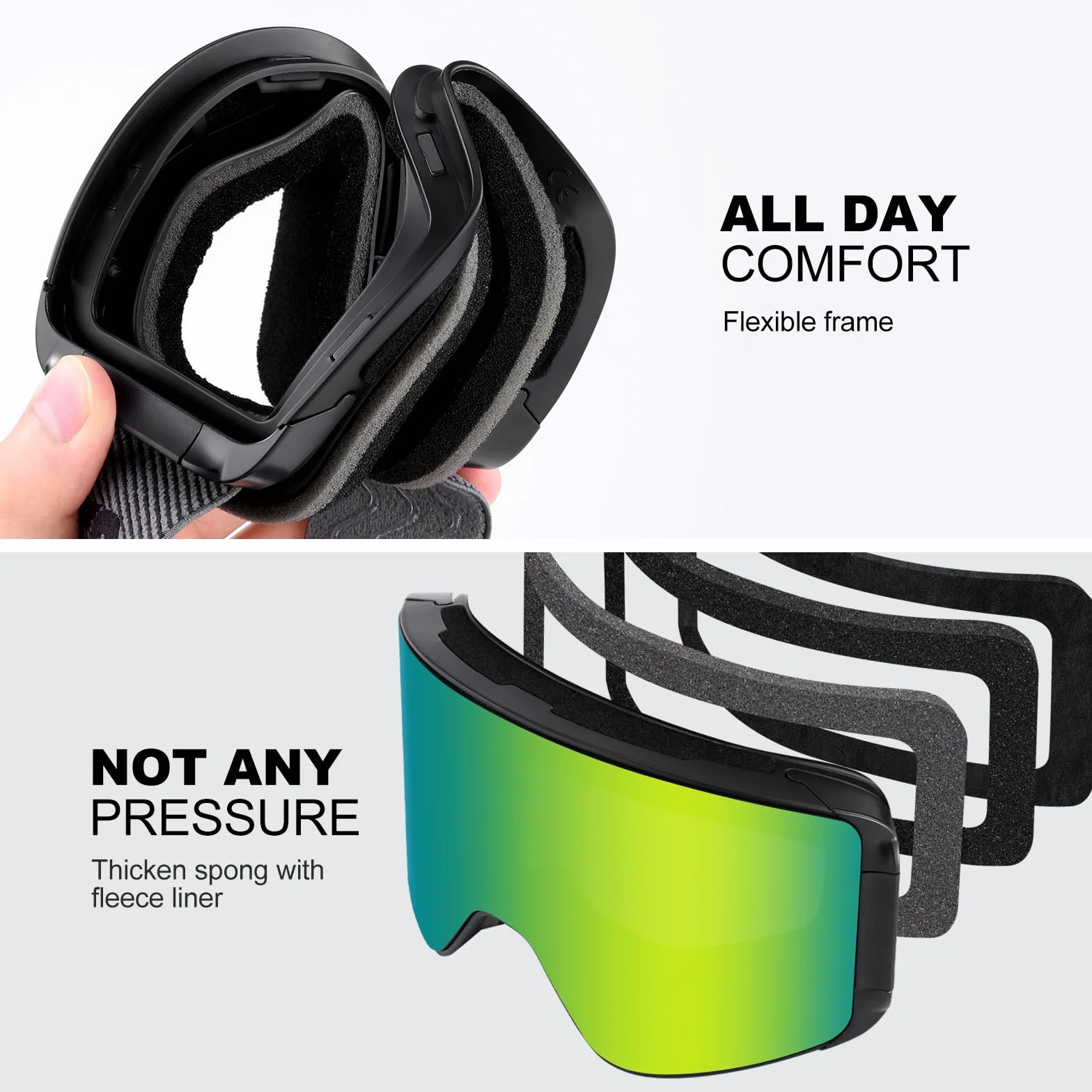 Odoland Magnetique Lunettes de Ski Cylindrique Lentille Détachable Masque Snowboard Anti-UV400 Anti-Buée Coupe-Vent