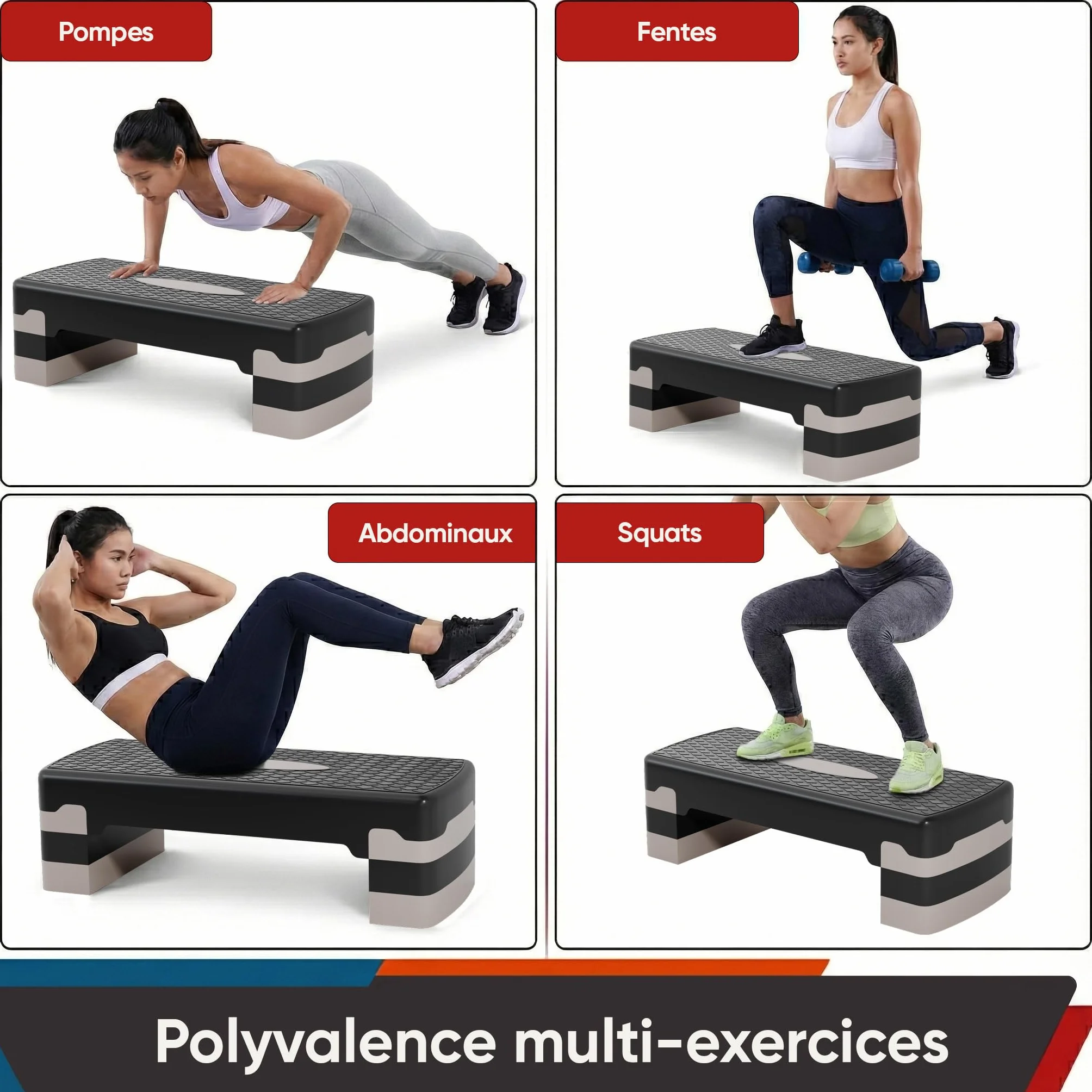 Ultrasport Step Aérobic Antidérapant 3 Niveaux Stepper Fitness 68 x 28 cm Gris