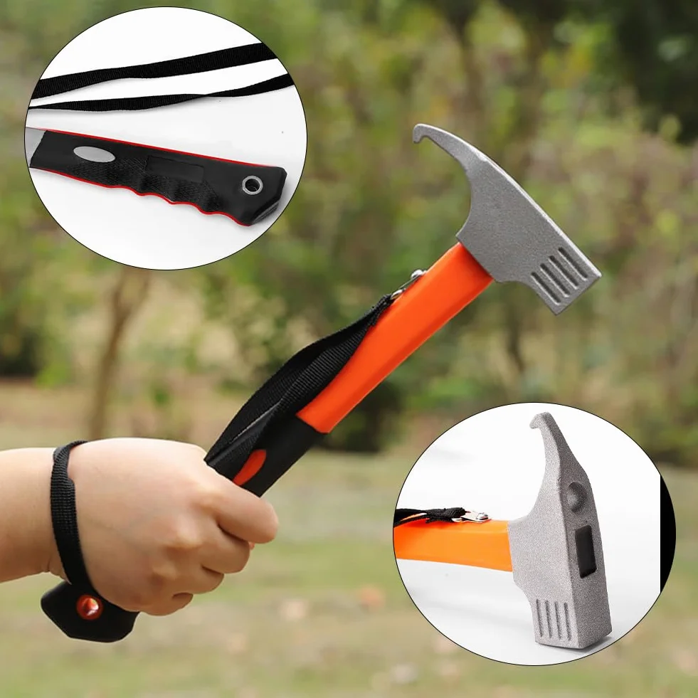 Marteau de Camping en Aluminium avec Crochet et Extracteur de Piquet - Maillet Antidérapant pour Tente