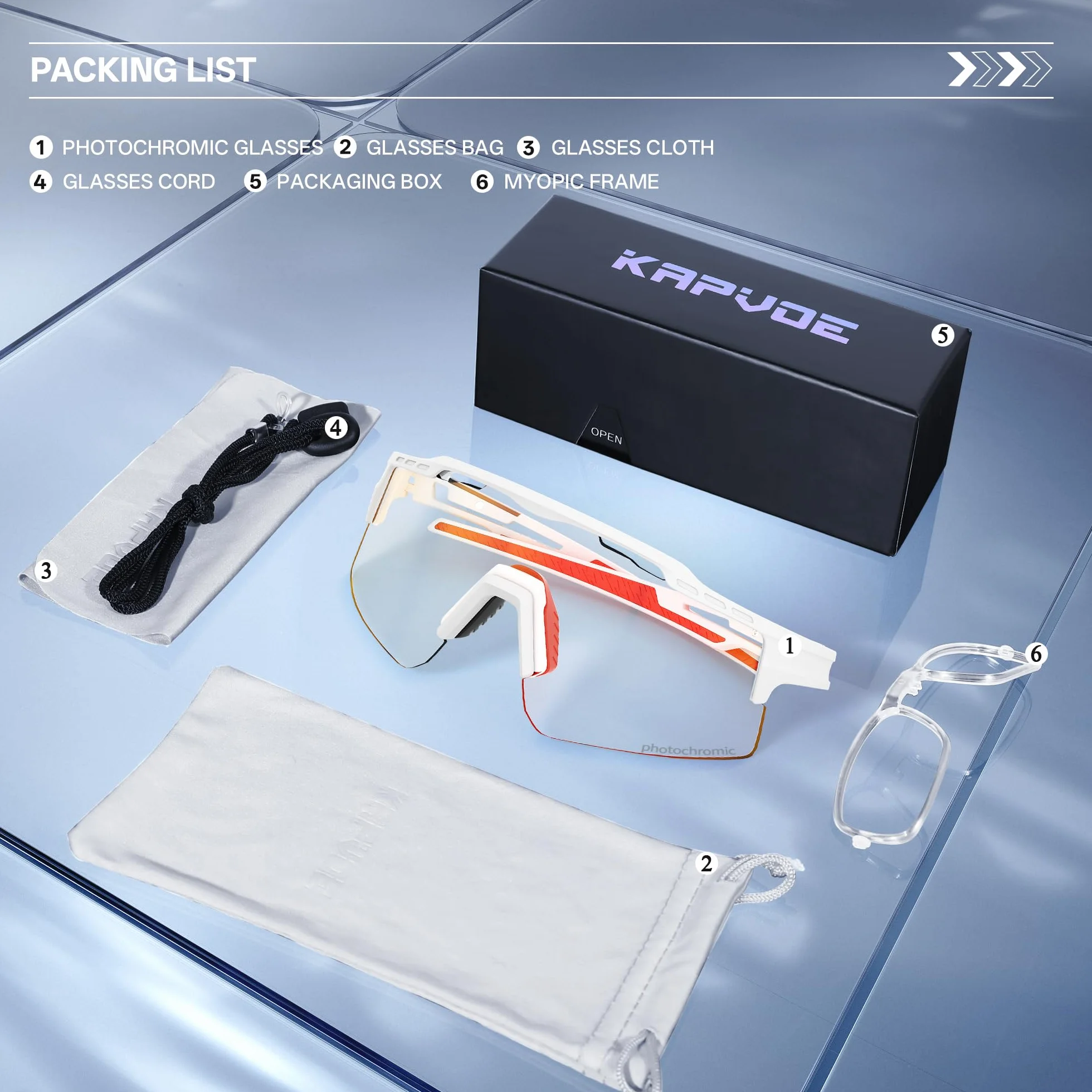 KAPVOE Lunettes Vélo Photochromiques UV400 Protection Cyclisme VTT Sport K75