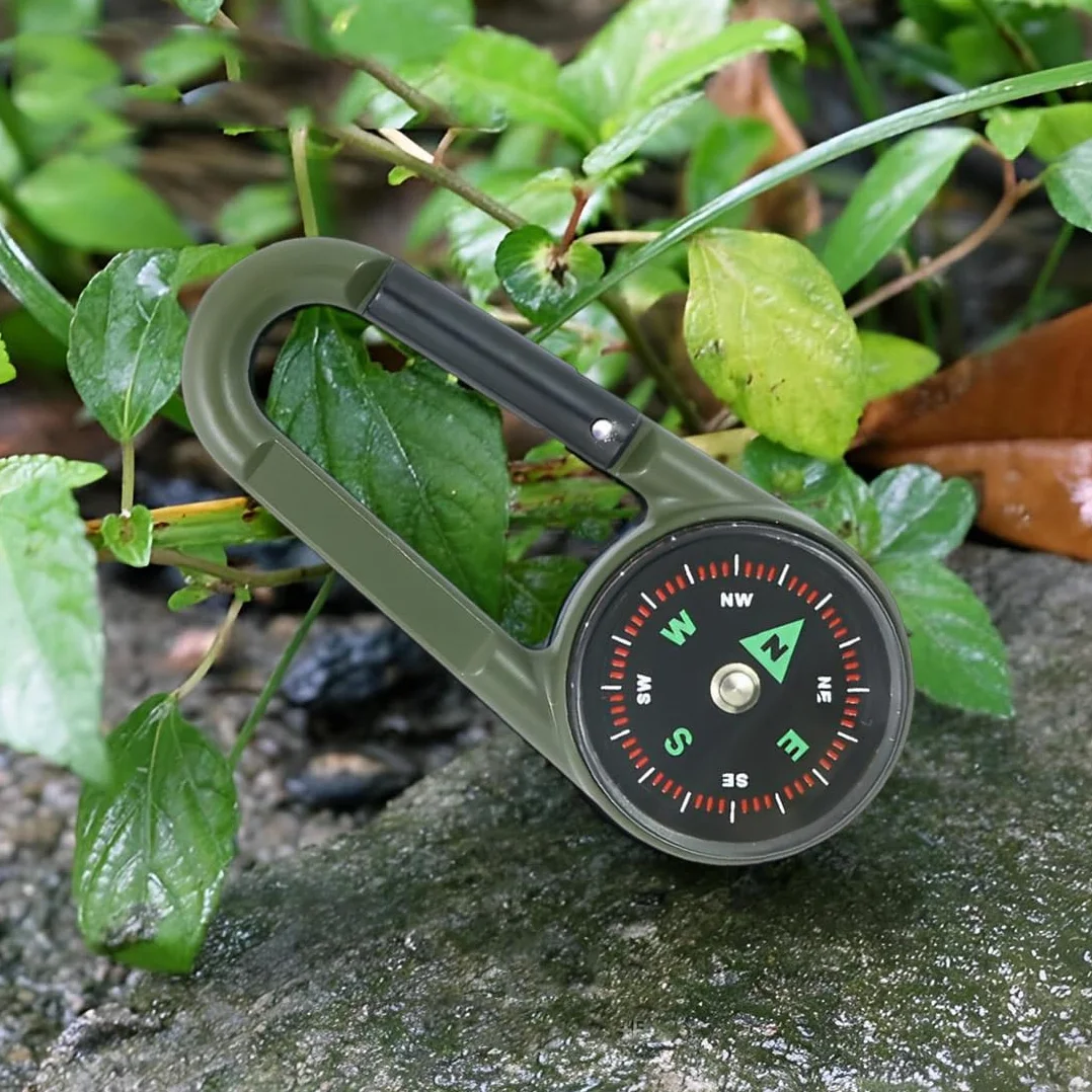 Boussole Thermomètre 3 En 1 Mousqueton Tactique Porte-Clés Camping Randonnée