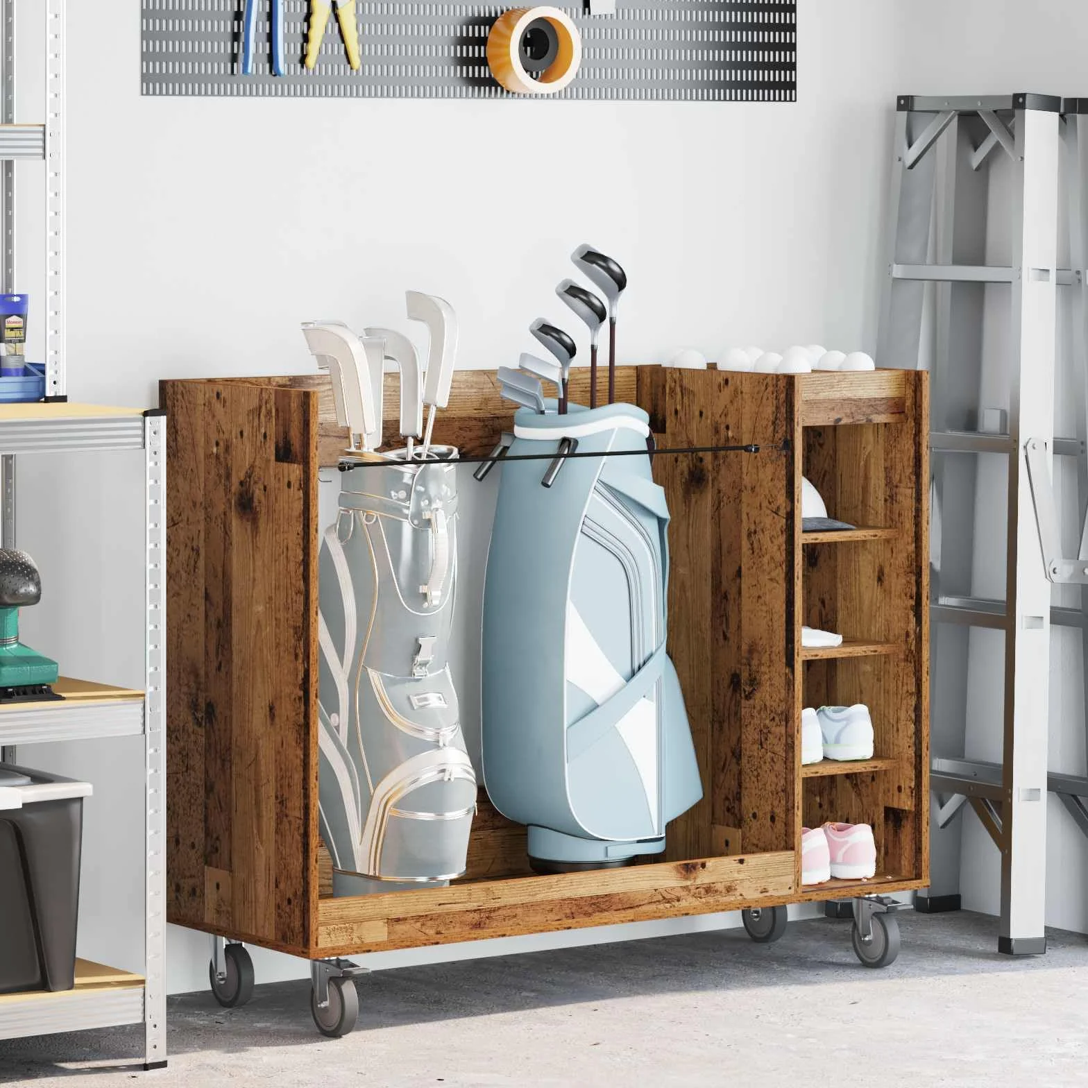 Armoire de Golf avec Roue VidaXL Bois Ancien 120 x 45 x 98 cm Rangement spacieux