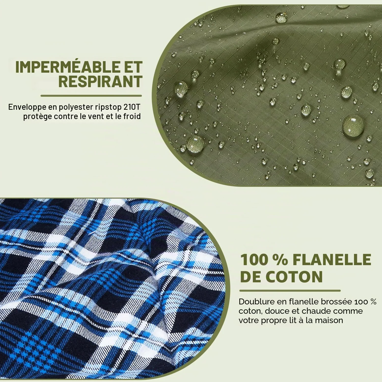Sac de couchage en flanelle de coton avec capuche doublée en polaire, sac de couchage imperméable XL pour adultes, sac de couchage par temps froid, pour camping, randonnée ou randonnée, 3 à 4