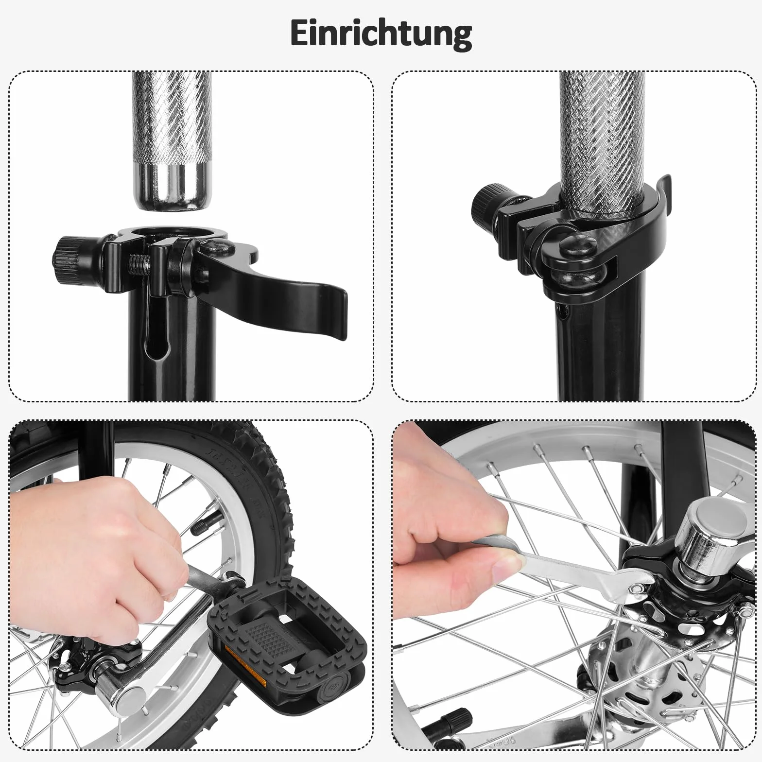 Monocycle 16" pour adultes, enfants, débutants, professionnels, noir