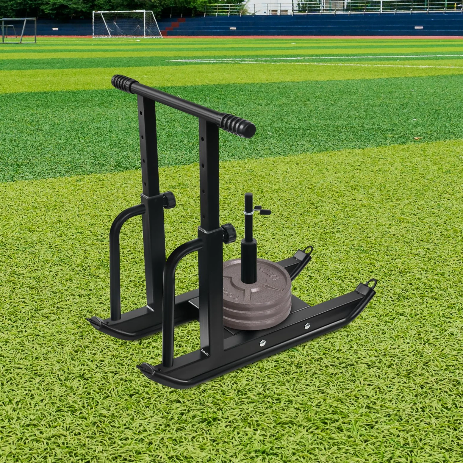 Luge de fitness réglable, capacité de charge de 200 kg, réglable en hauteur sur 5 niveaux pour l'entraînement de poussée et de traction, compatible avec disques de poids de 1" et 2", luge