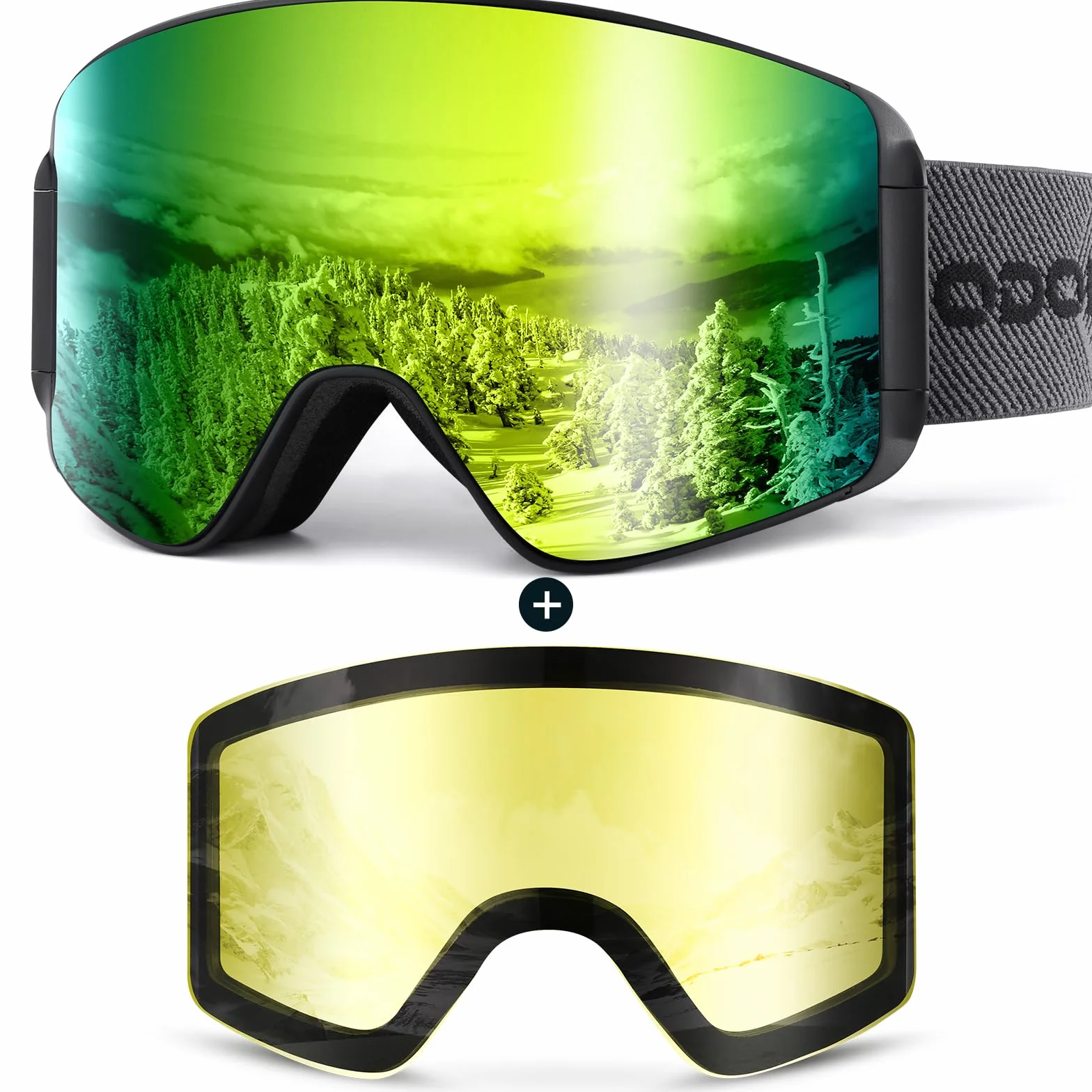 Odoland Magnetique Lunettes de Ski Cylindrique Lentille Détachable Masque Snowboard Anti-UV400 Anti-Buée Coupe-Vent