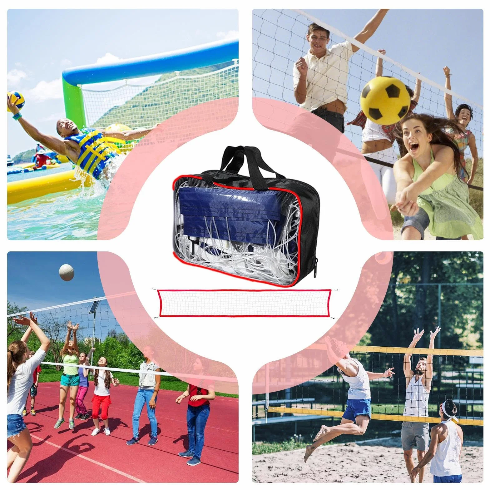 Filet de Volley pour Piscine - Jeu de Volley Ball Portable avec Accessoire Sportif Réglable