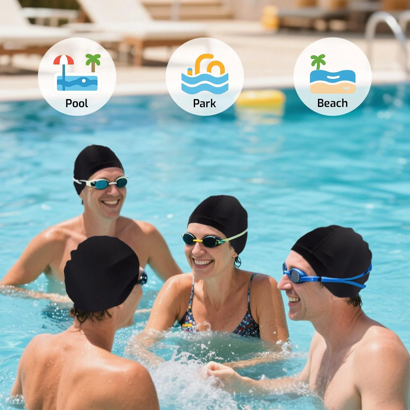Bonnet de Bain Noir Homme Femme Piscine Tissu Souple Élastique Swimming Cap