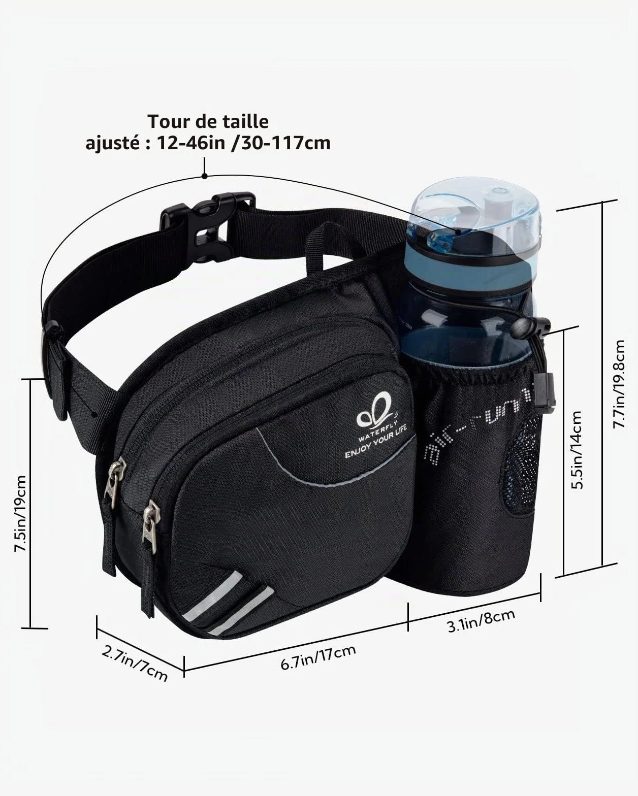 Waterfly Sac Banane Homme Femme Sacoche Banane Sport Ceinture Course Porte Bouteille