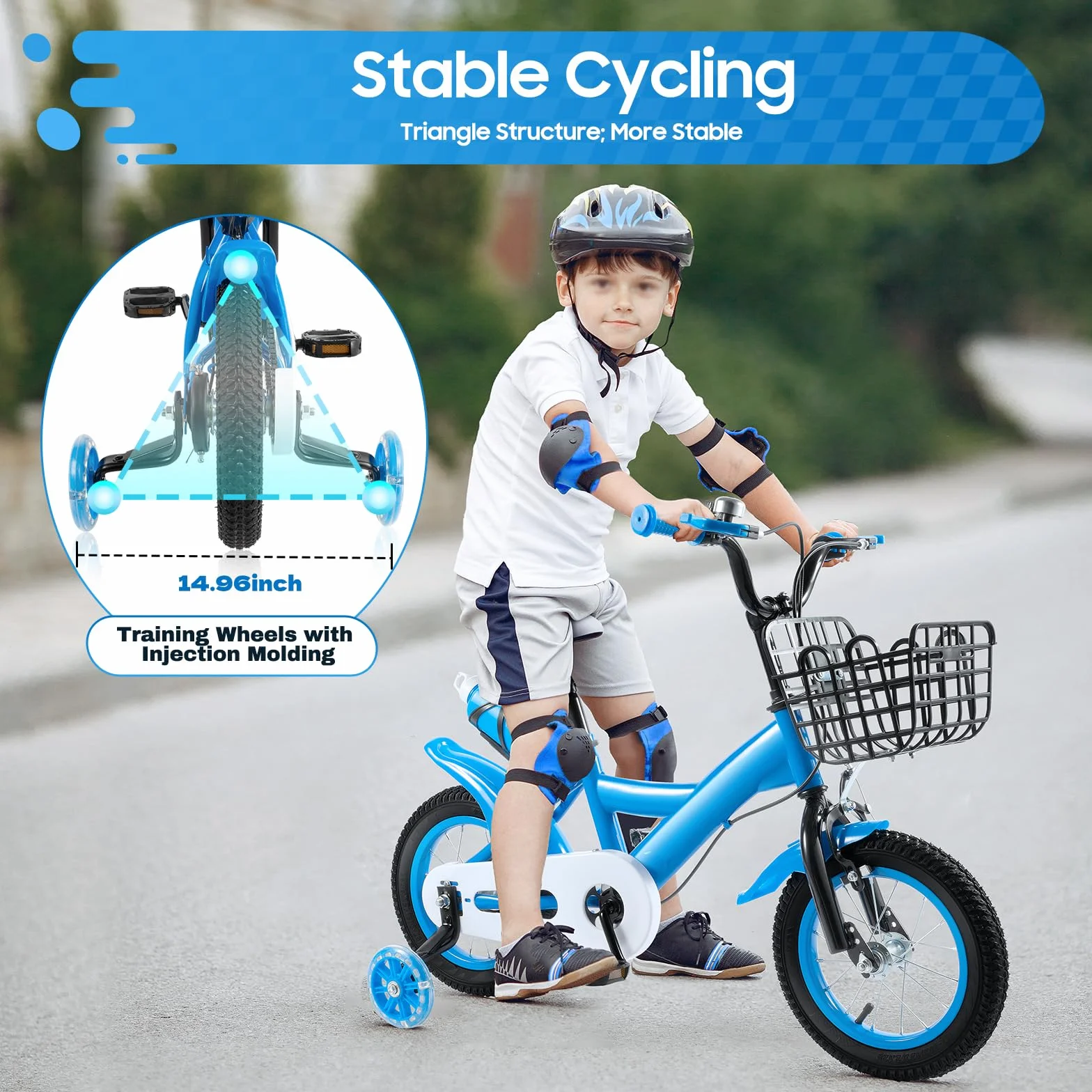 Vélo enfant 12 pouces double freins 2 roues entraînement panier rangement 2-4 ans