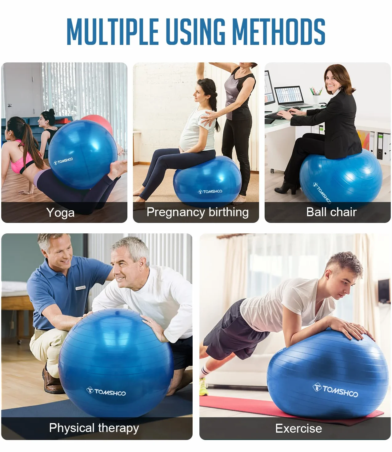TOMSHOO Ballon de yoga anti-éclatement épais stable