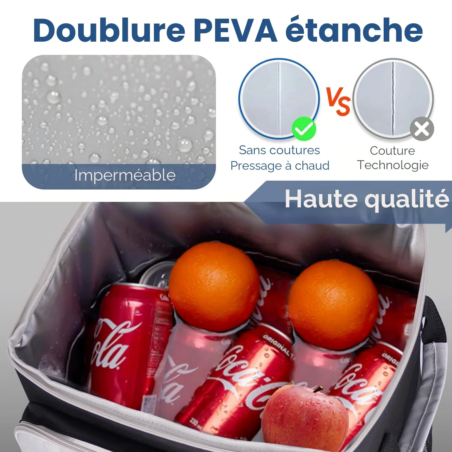 Sac isotherme à roulettes 50 L/80 canettes - Grand sac isotherme pliable et imperméable - Pour la plage, le camping, le pique-nique, le shopping