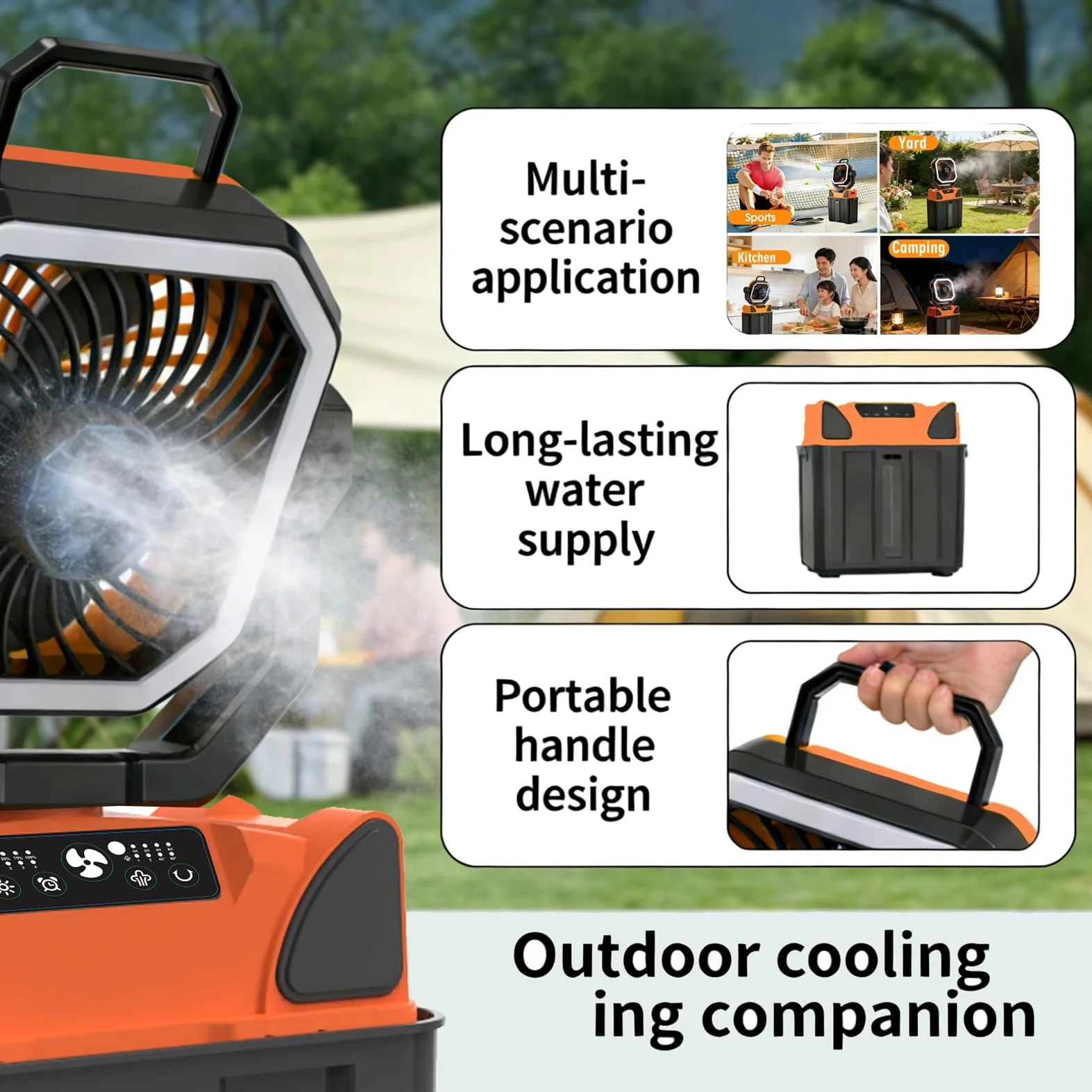 Elprico 3 in 1 Ventilateur de Camping Rechargeable, Ventilateur Brumisateur Portable 6 L avec Lumière LED, Télécommande, alimenté par Batterie 20 000 MAh pour Tente, T