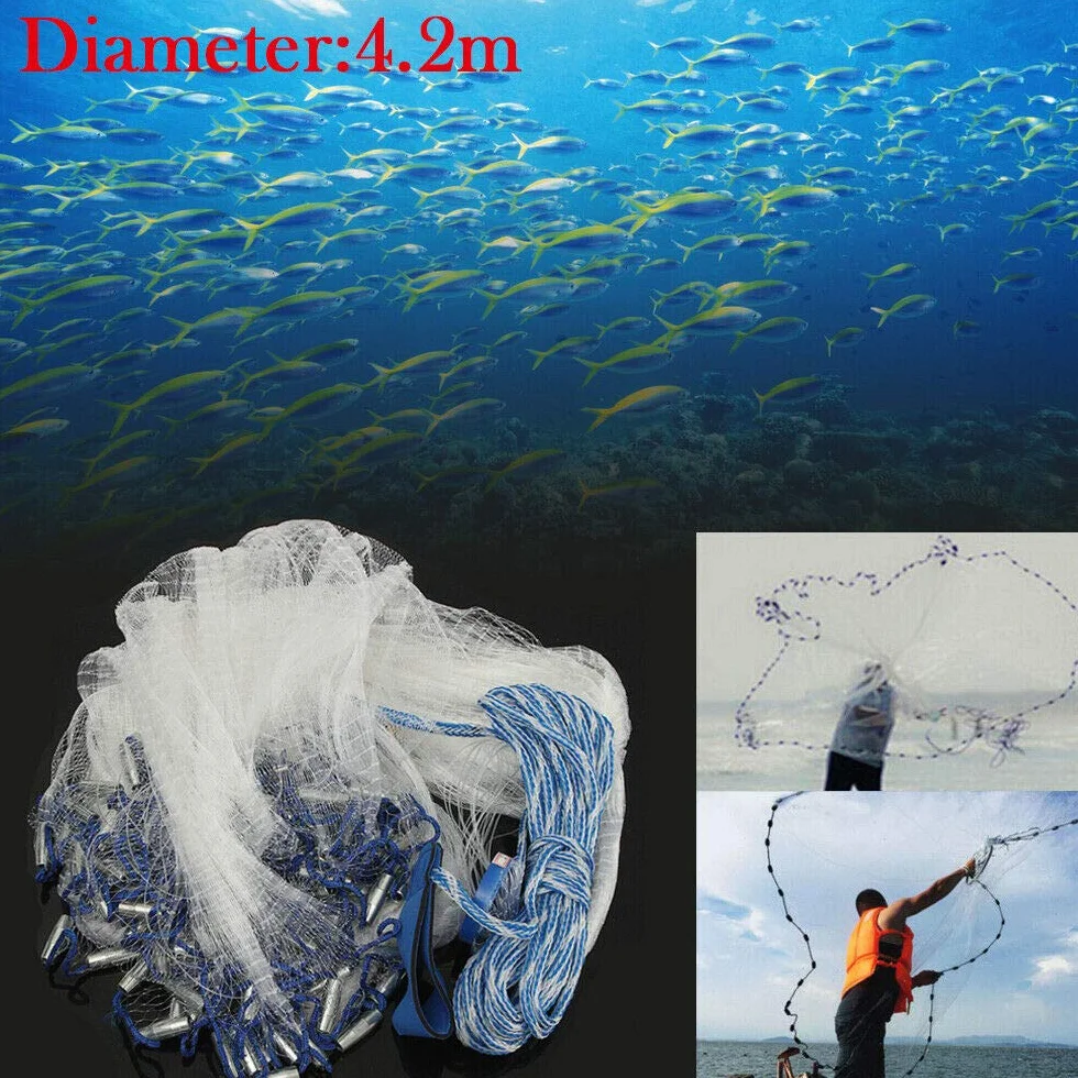 Filet de pêche portable 3/4,2/5,4/6,6 m - Filet de pêche - Filet de pêche - Filet de pêche - Filet de pêche avec couleur, corde épaisse, filet dense