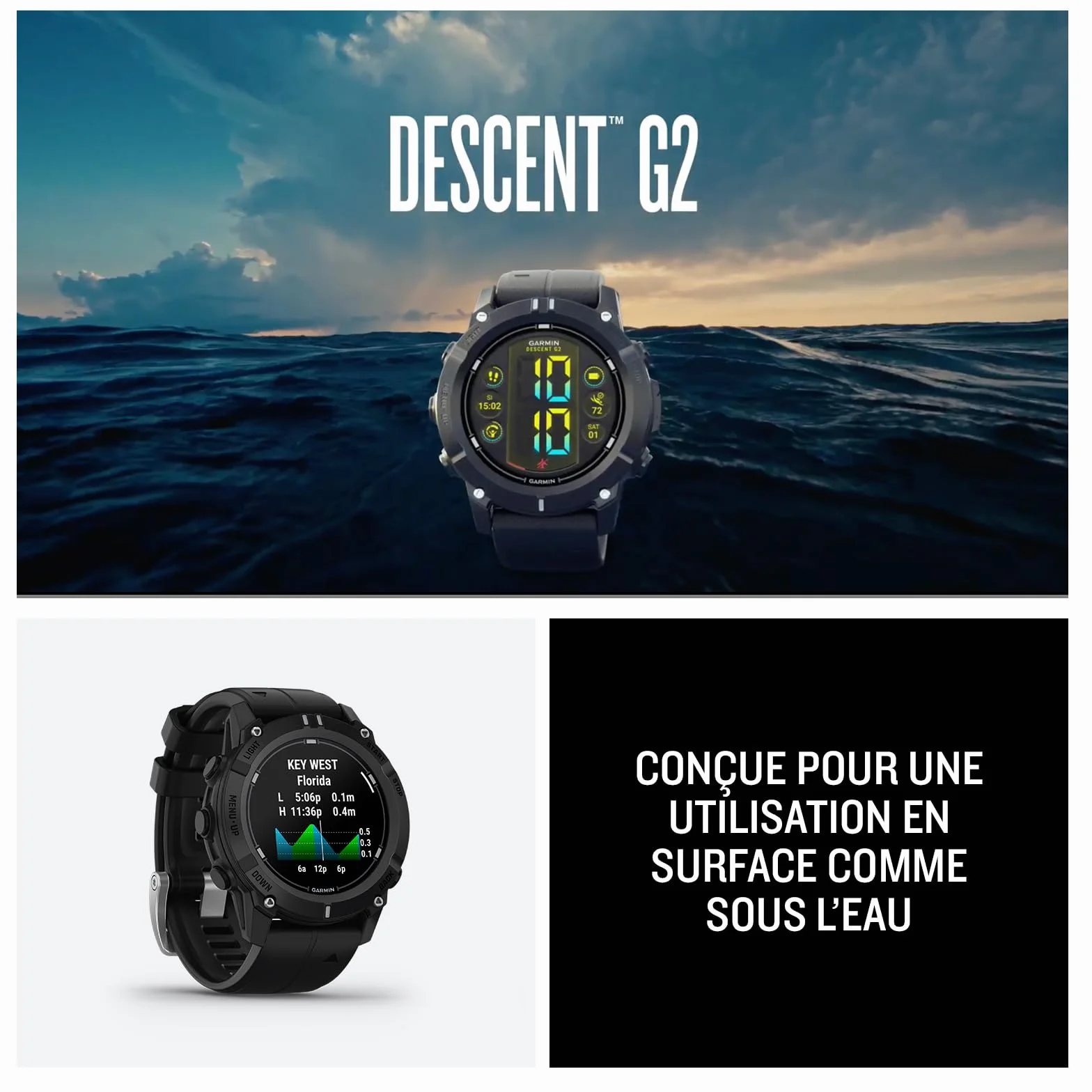 Garmin Descent G2 Montre GPS Connectée Ordinateur de Plongée Noir