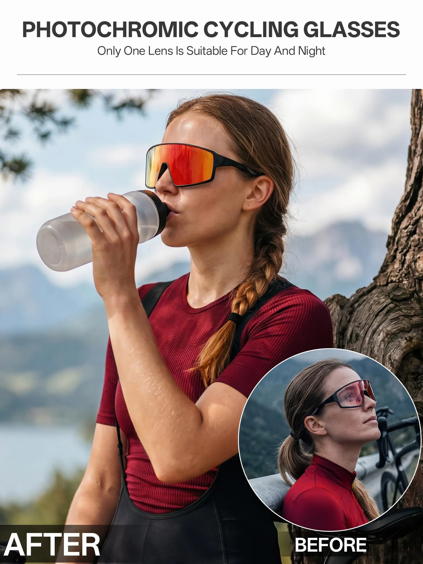KAPVOE K473 Lunettes de Cyclisme Photochromiques UV400 Sportives