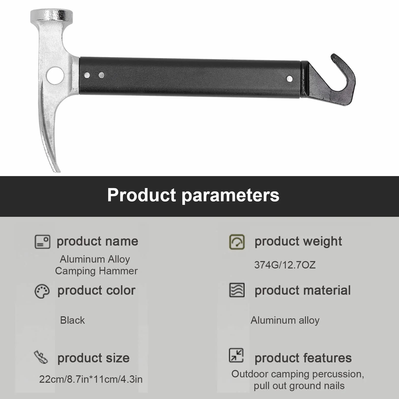 Maillet de Camping Extracteur de Piquet de Tente Alliage d'aluminium Portable