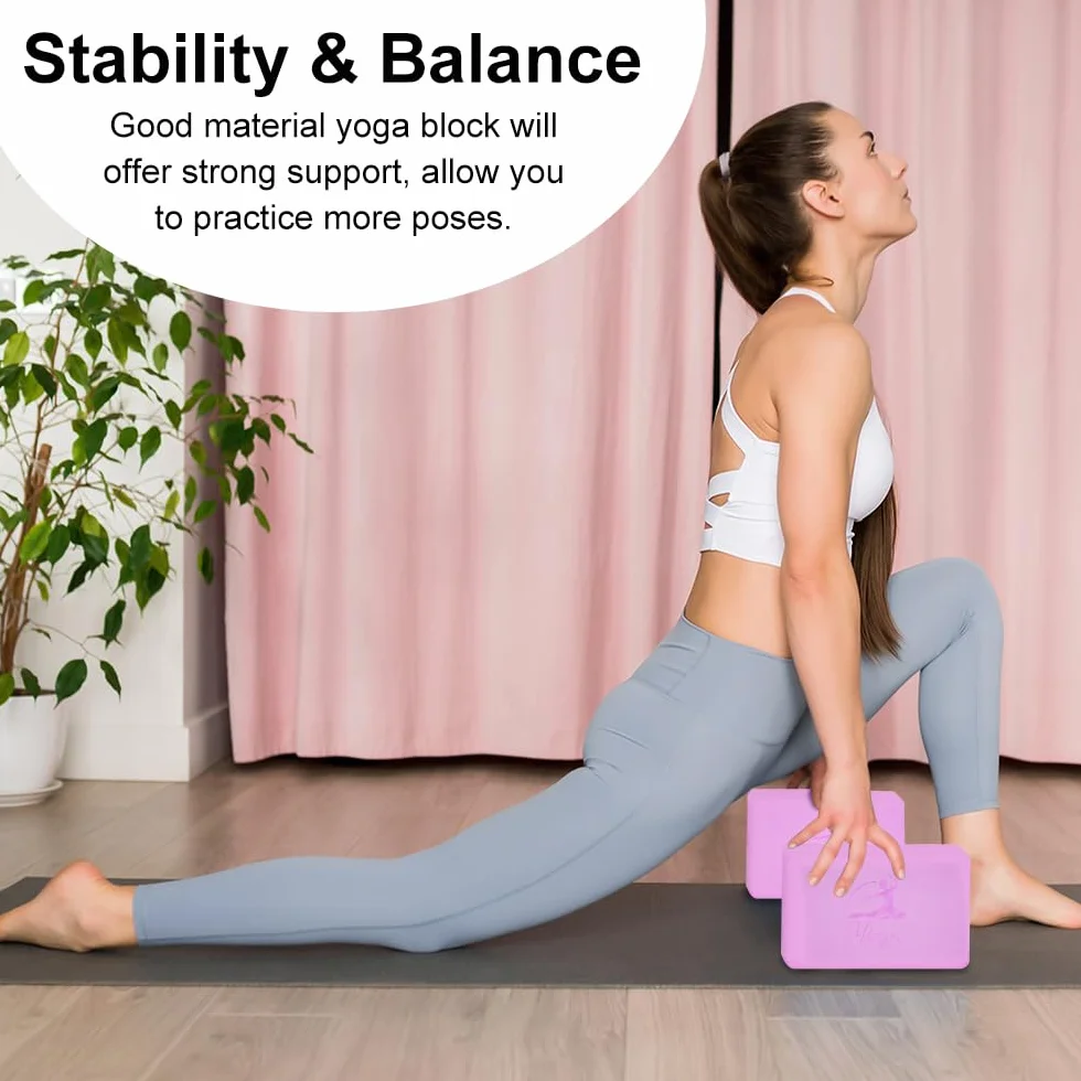Lot de 2 blocs de yoga et 2 sangles de yoga - Blocs de mousse EVA antidérapants - Accessoire de yoga sans latex