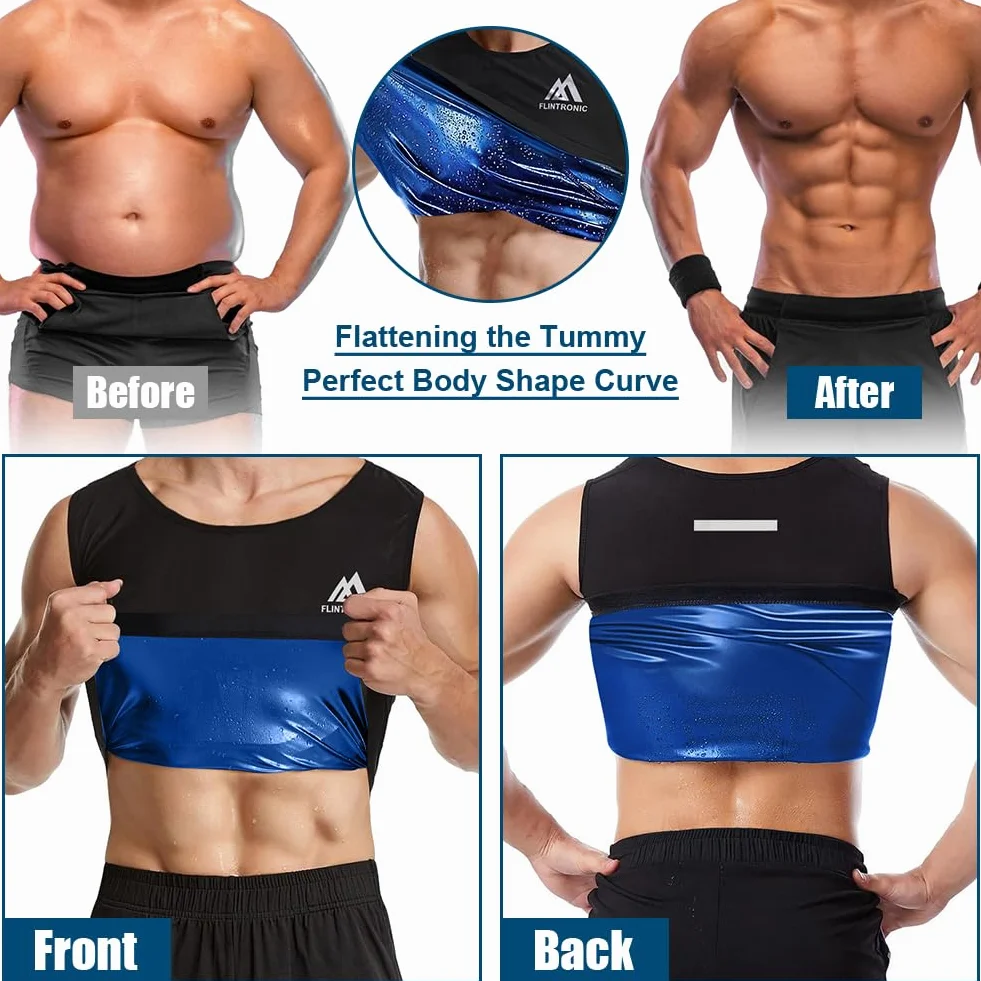 Flintronic Gilet de Sueur de Sauna pour Hommes, Débardeur Sudation Amincissant Ventre, T Shirt Sudation Homme