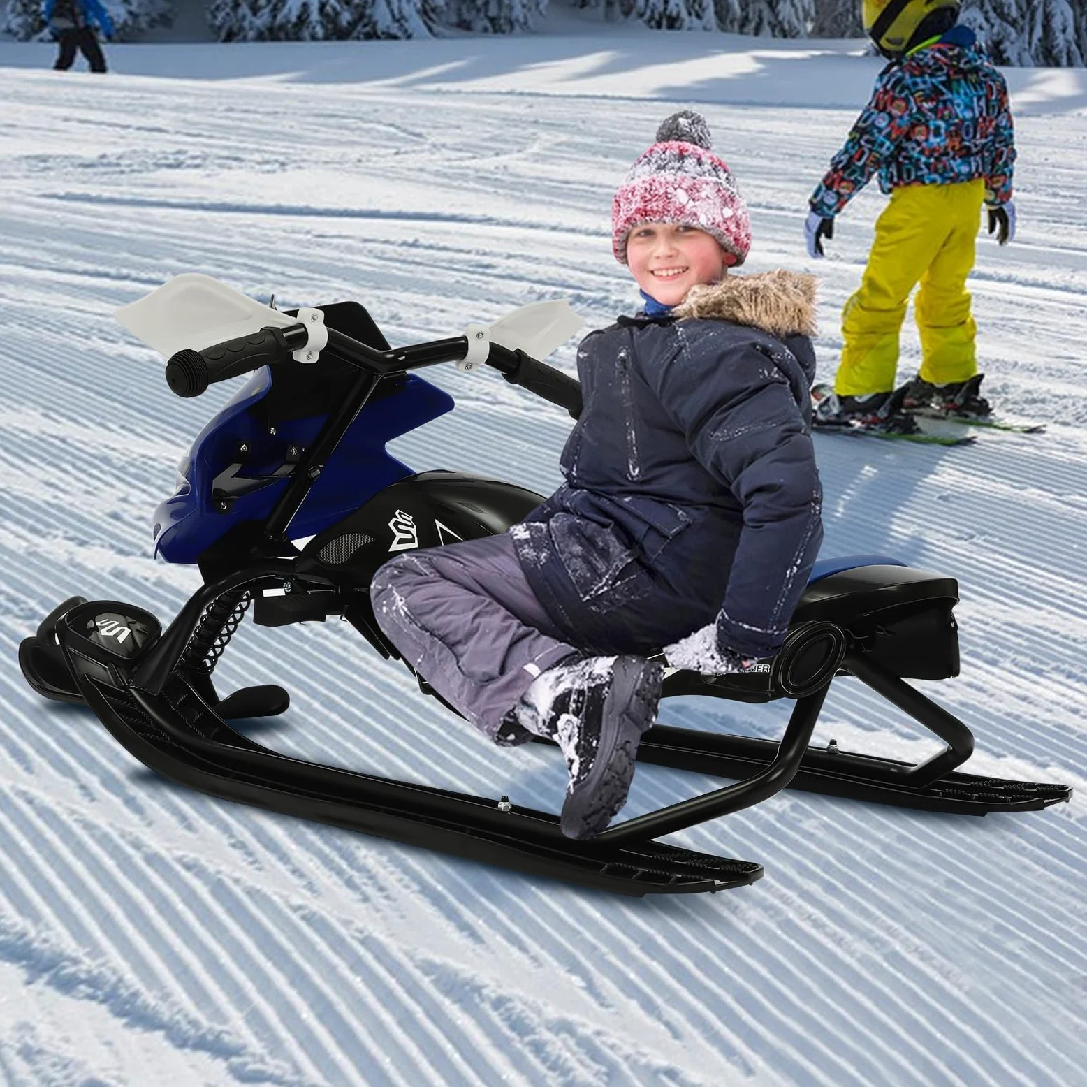 Luge,Luge Enfant Luge à Ski avec Freins, Luge Manoeuvrable Classique pour Enfants et Adolescents Coussin Réglable 124 * 51 * 43.5cm,pour Plus de 3 Ans