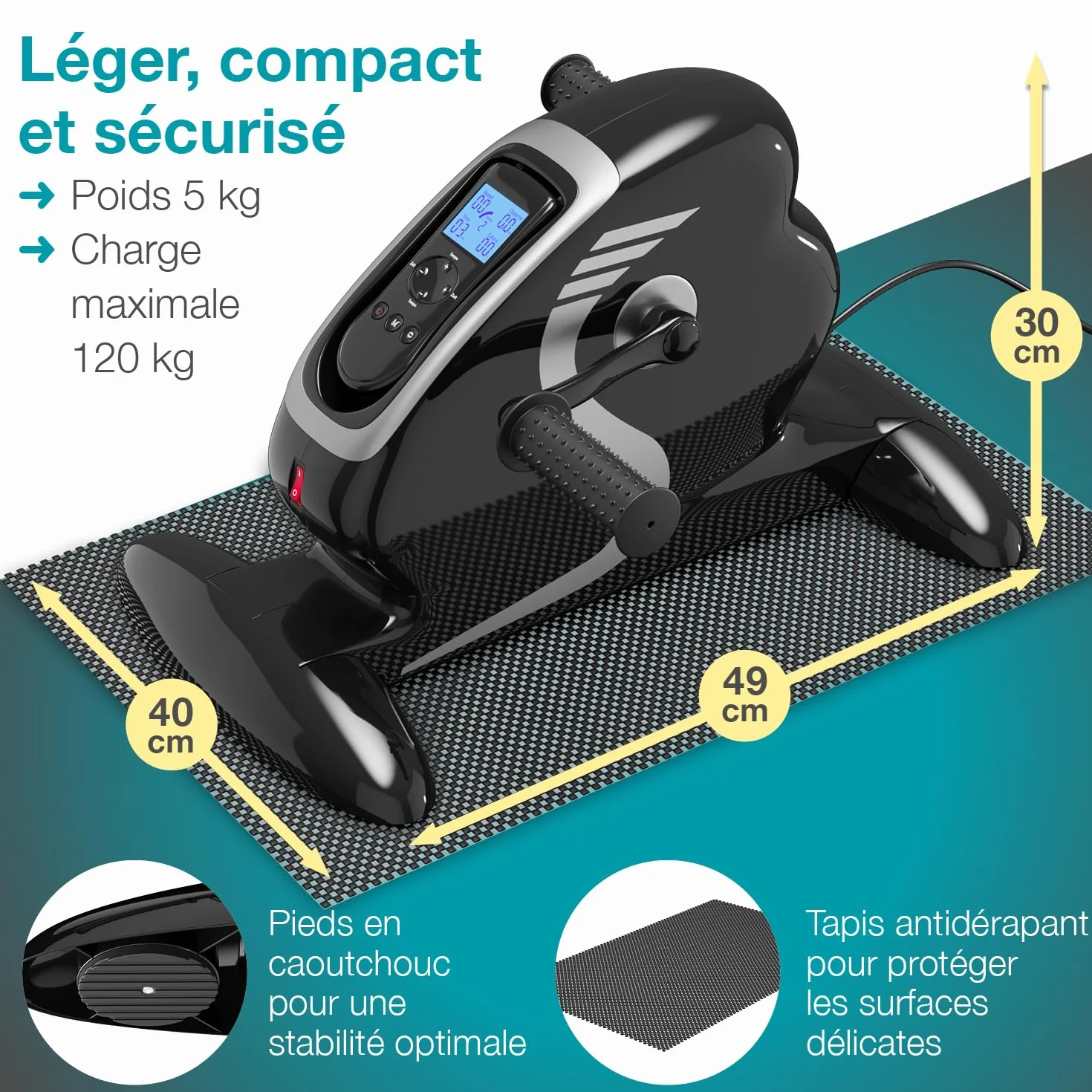 ELONEO Mini Vélo d'Appartement Pédalier 2 en 1 Motorisé 12 Vitesses Écran LCD