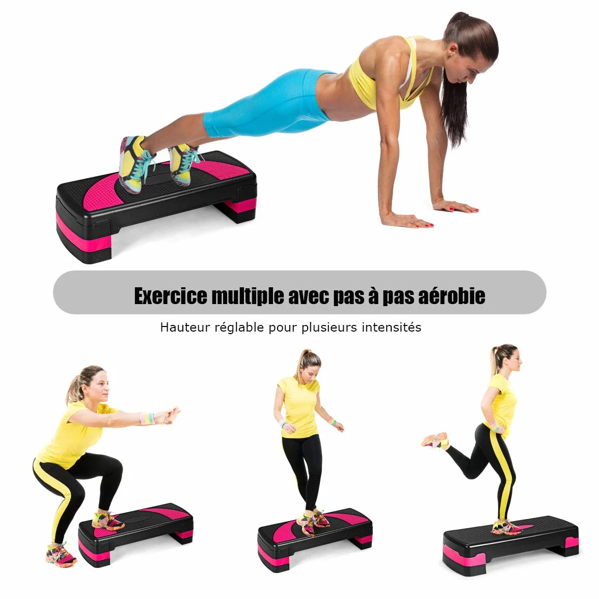 COSTWAY Aérobic Step Fitness Réglable 2 Niveaux 10/15CM Antidérapant 250KG