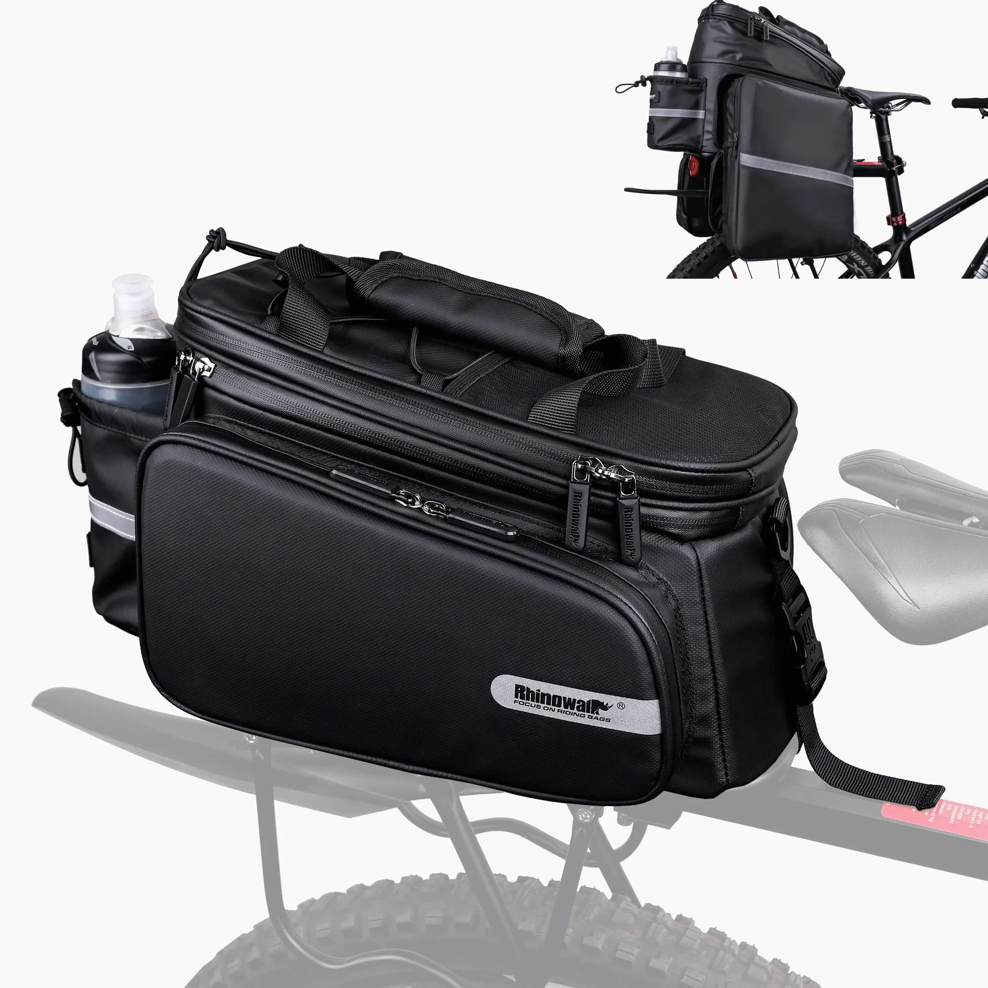BAIGIO Sacoche Velo Porte Bagage Arriere Étanche 10-30L Grande Capacité Sacoche Vélo Arriere 3 en 1 avec Housse de Pluie pour Vélo/VTT