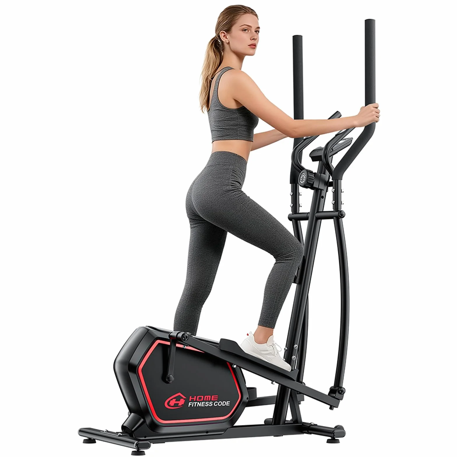 Vélo Elliptique Pliable, Cardio-Training 16 Niveaux Résistance Magnétique, Écran LCD Capteur Pouls, 30 DB, Charge 150 Kg