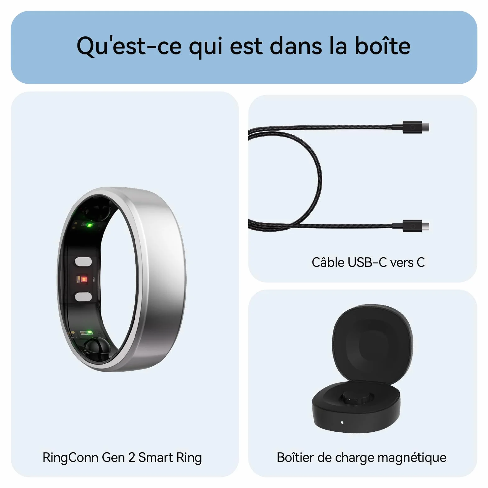 RingConn Gen 2 Smart Ring Suivi Apnée Sommeil 12 Jours Autonomie Argent Taille 8