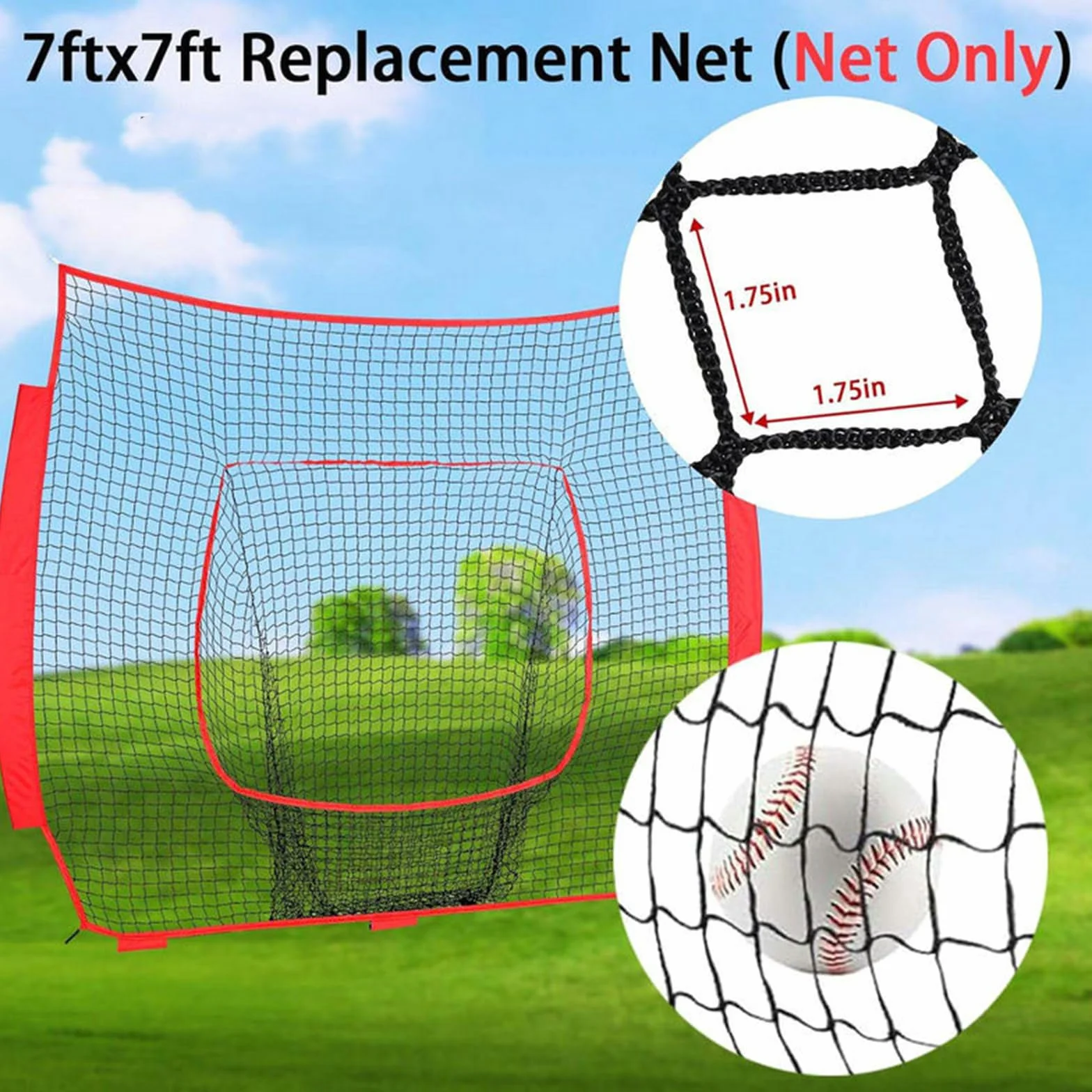 Filet d'entraînement de baseball en nylon 2,1 x 2,1 m - Filet de remplacement intérieur extérieur durable pour lancer frapper