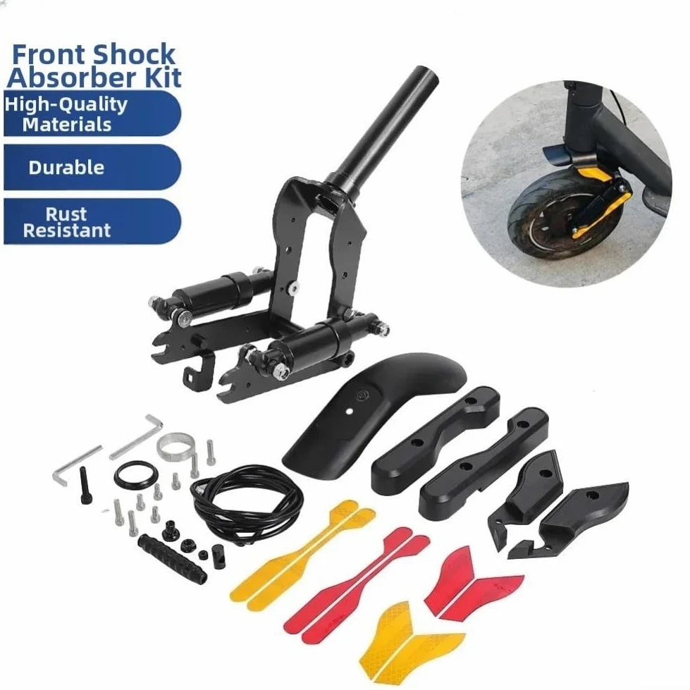 Réducteur de vibrations de suspension avant en alliage d'aluminium pour trottinette électrique Ninebot Max avec kit de garde-boue pour réduire les chocs et protéger contre les éclaboussures. Version