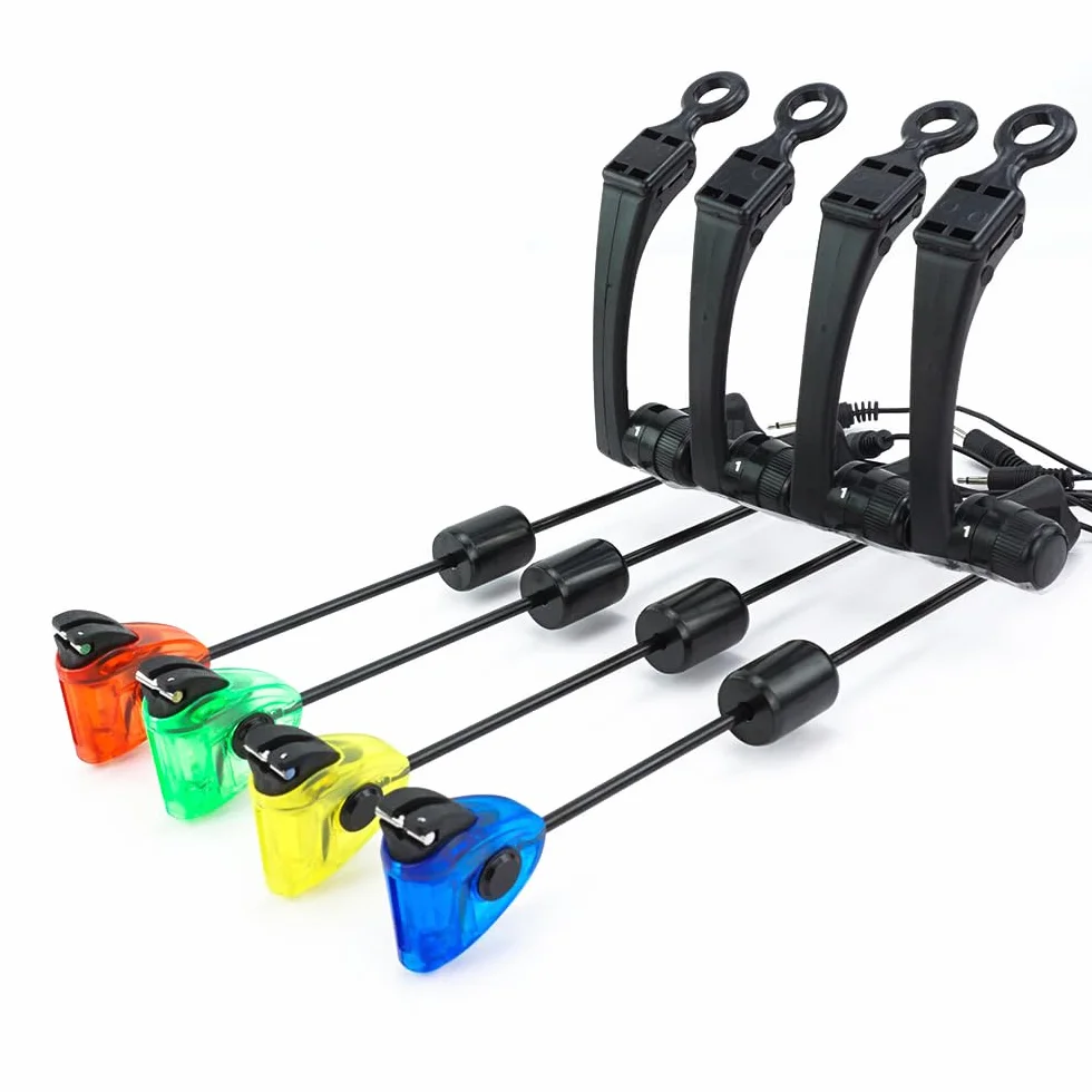 Hirisi Tackle Lot de 4 détecteurs de touche de pêche à la carpe avec lumière LED 2,5 mm