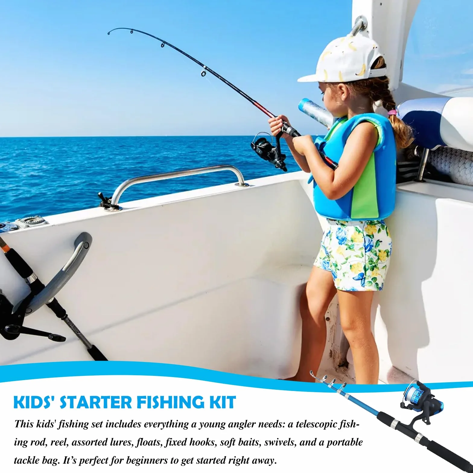 Kit De Pêche pour Enfants 1.5 M Canne À Pêche Télescopique Ensemble avec Moulinet