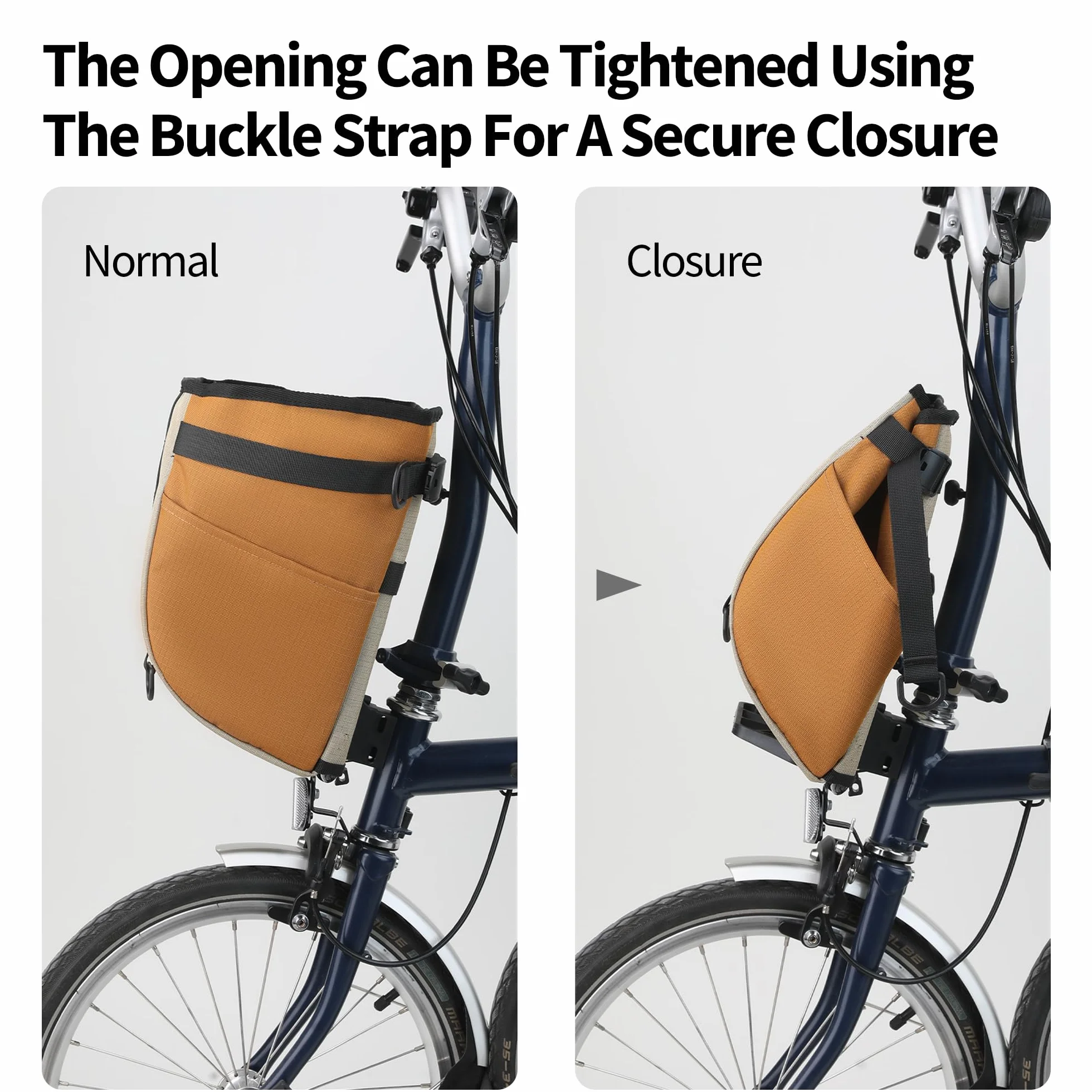 Rhinowalk Sac de panier avant de vélo pour vélos pliants Brompton & Dahon – Sacoche de guidon de 24 l avec fermeture rapide, cadre en aluminium, poche avant avec compartiment pour tablette (noir 24 l)