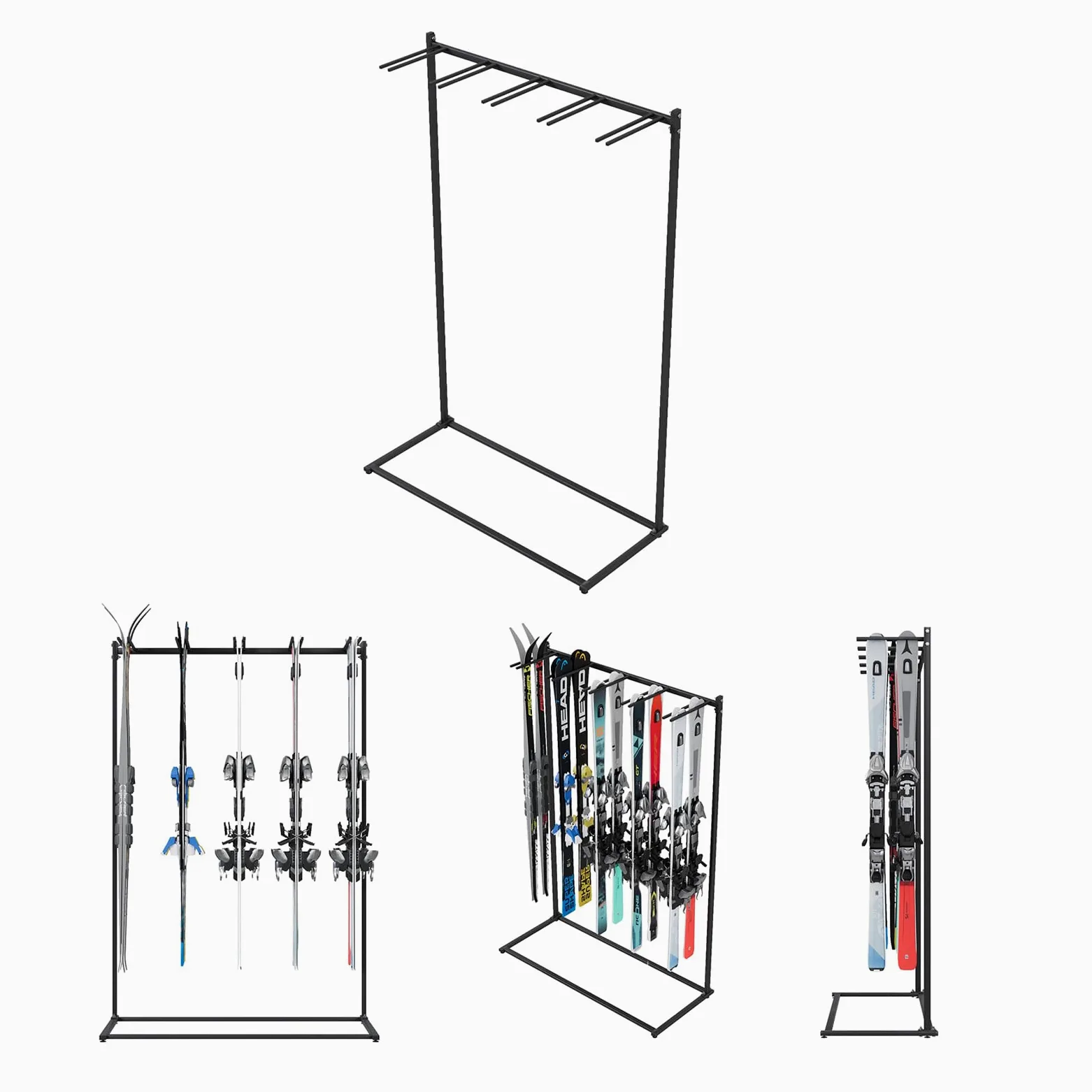 QLS Support à Skis sur Pied pour 10 Paires 175 cm Noir | Structure thermolaquée avec bras caoutchoutés, 117 × 50 × 175 cm, garage ou local à skis
