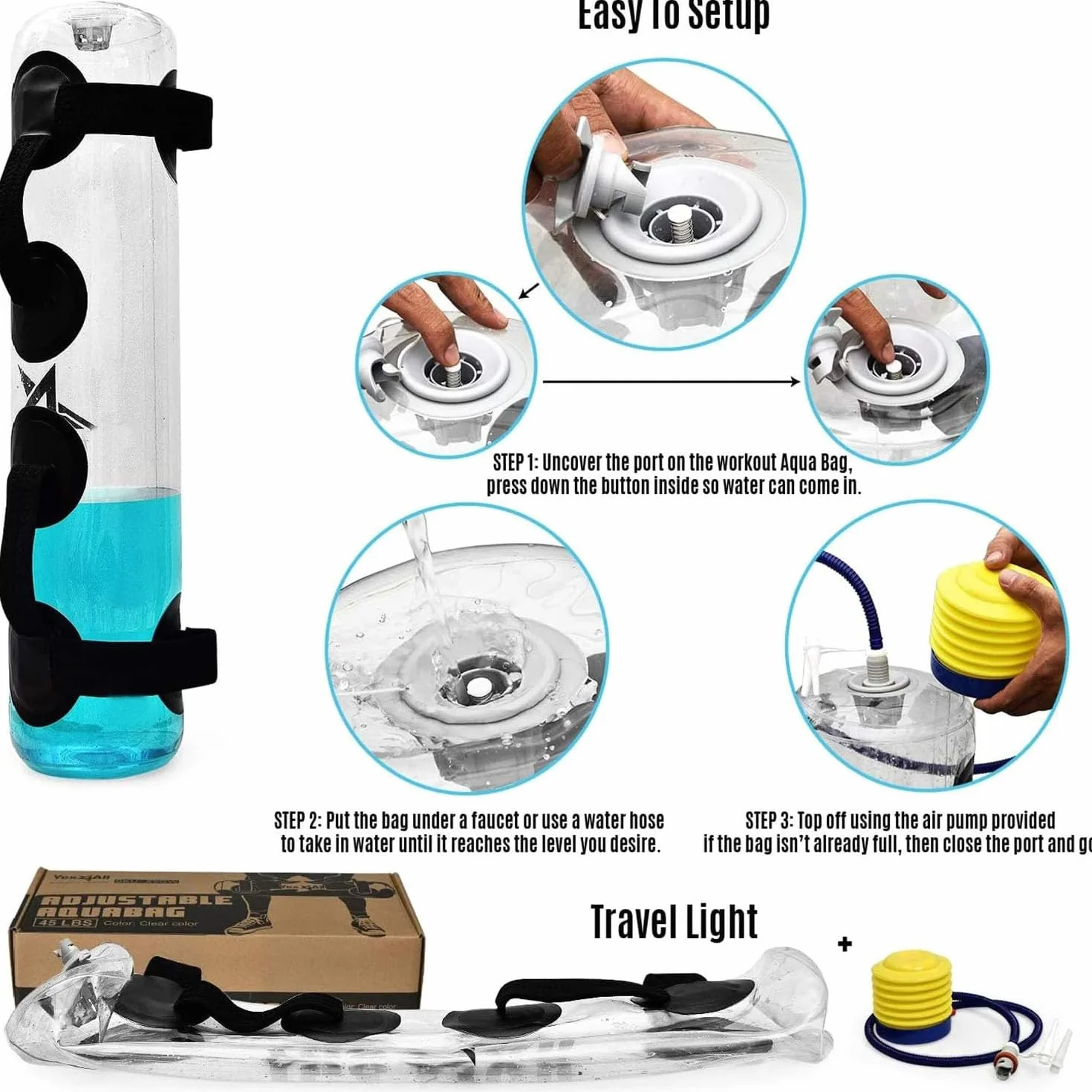 Aqua Bag Poids à eau 35 kg Sac de sable alternatif réglable pour squat Entraînement de force