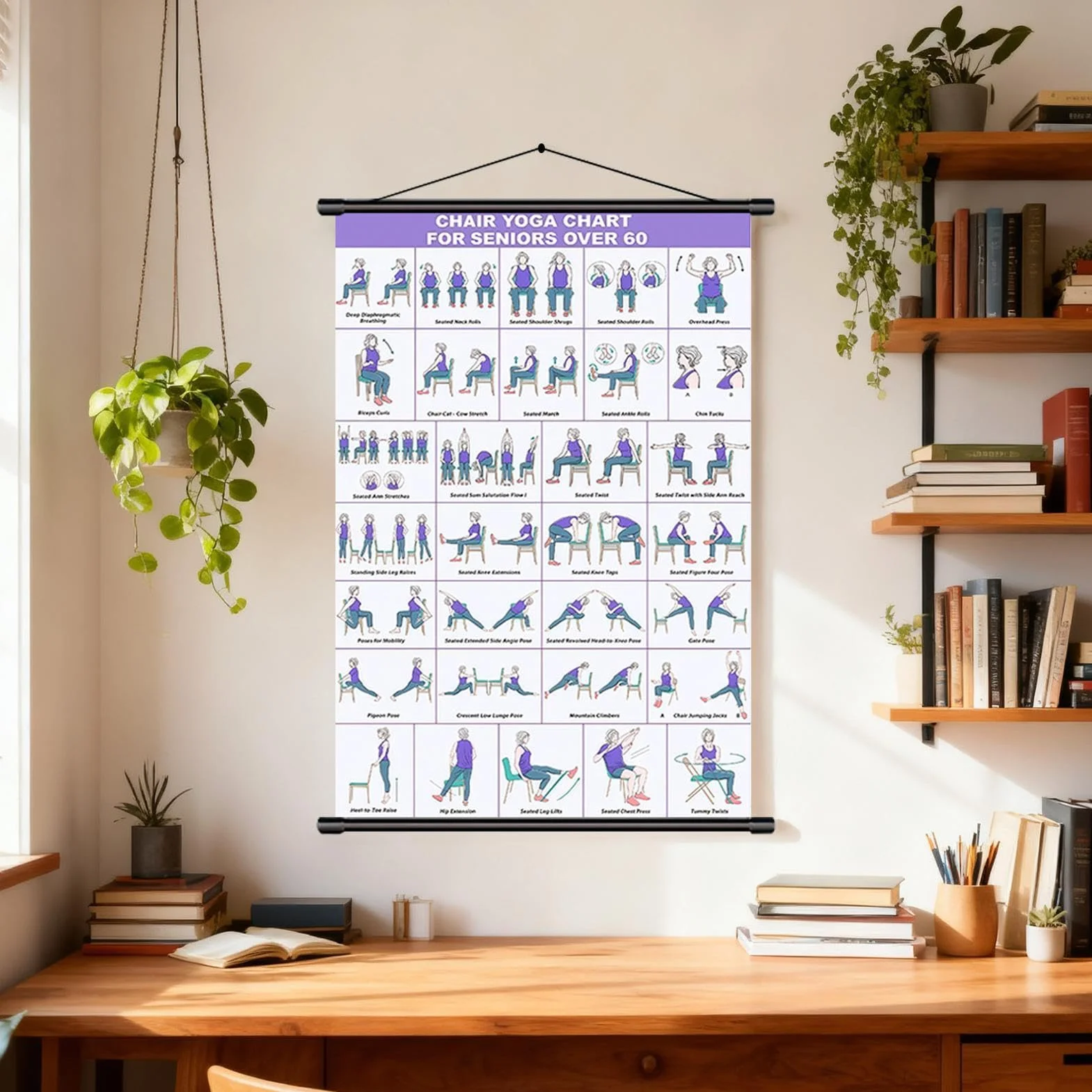 Tableau d'entraînement sur chaise de yoga 40 x 60 cm guide d'exercices affiche pliable en tissu