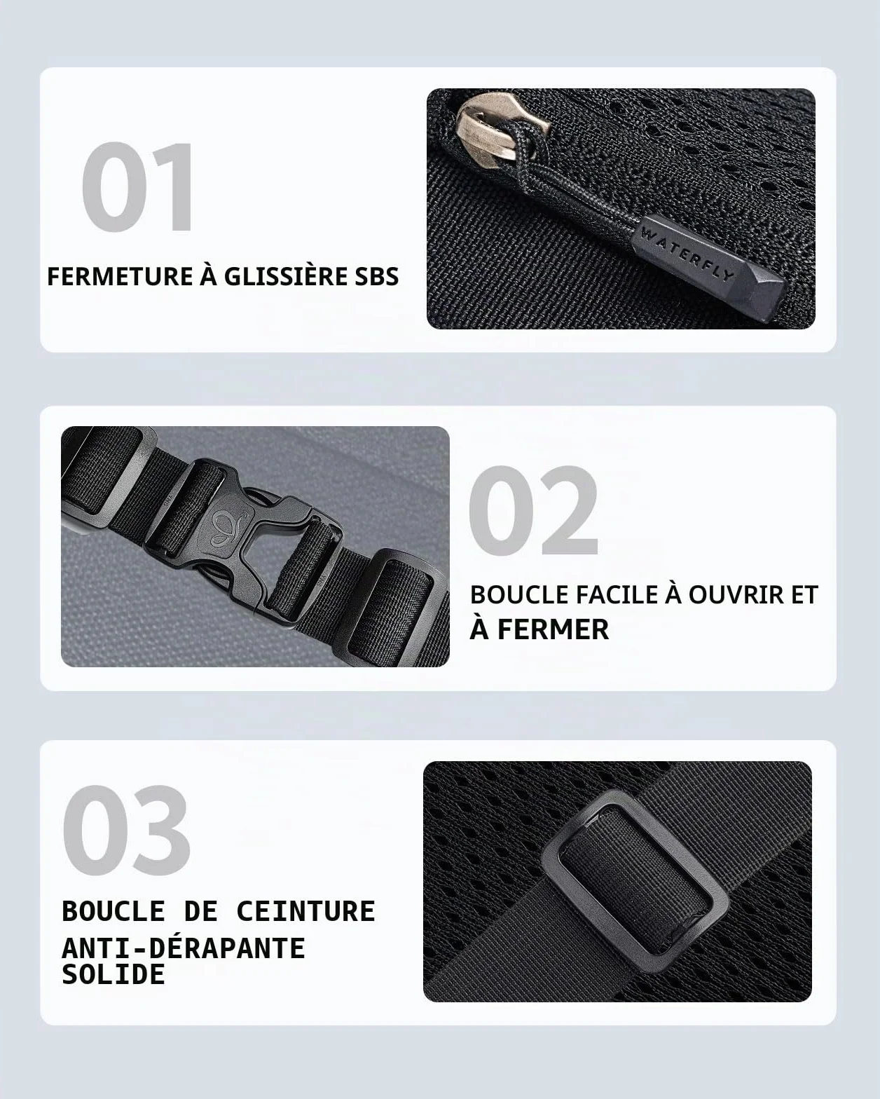 Waterfly Sac Banane Homme Femme Étanche Unisexe Petite Sacoche de Sport Ceinture Randonnée Cyclisme Ville Noir