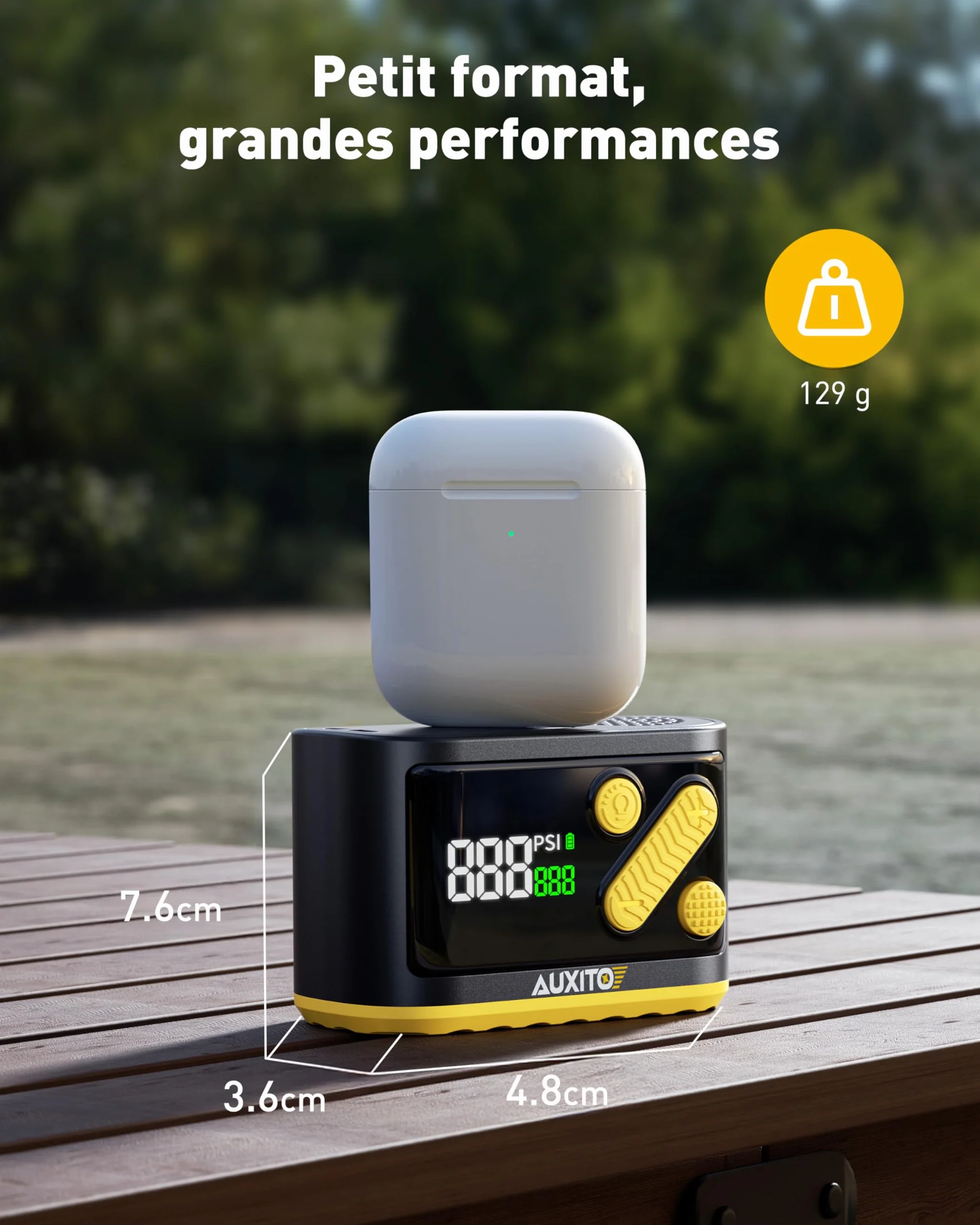 AUXITO Mini Pompe à vélo électrique 120 PSI avec manomètre adaptateurs Presta Schrader arrêt automatique