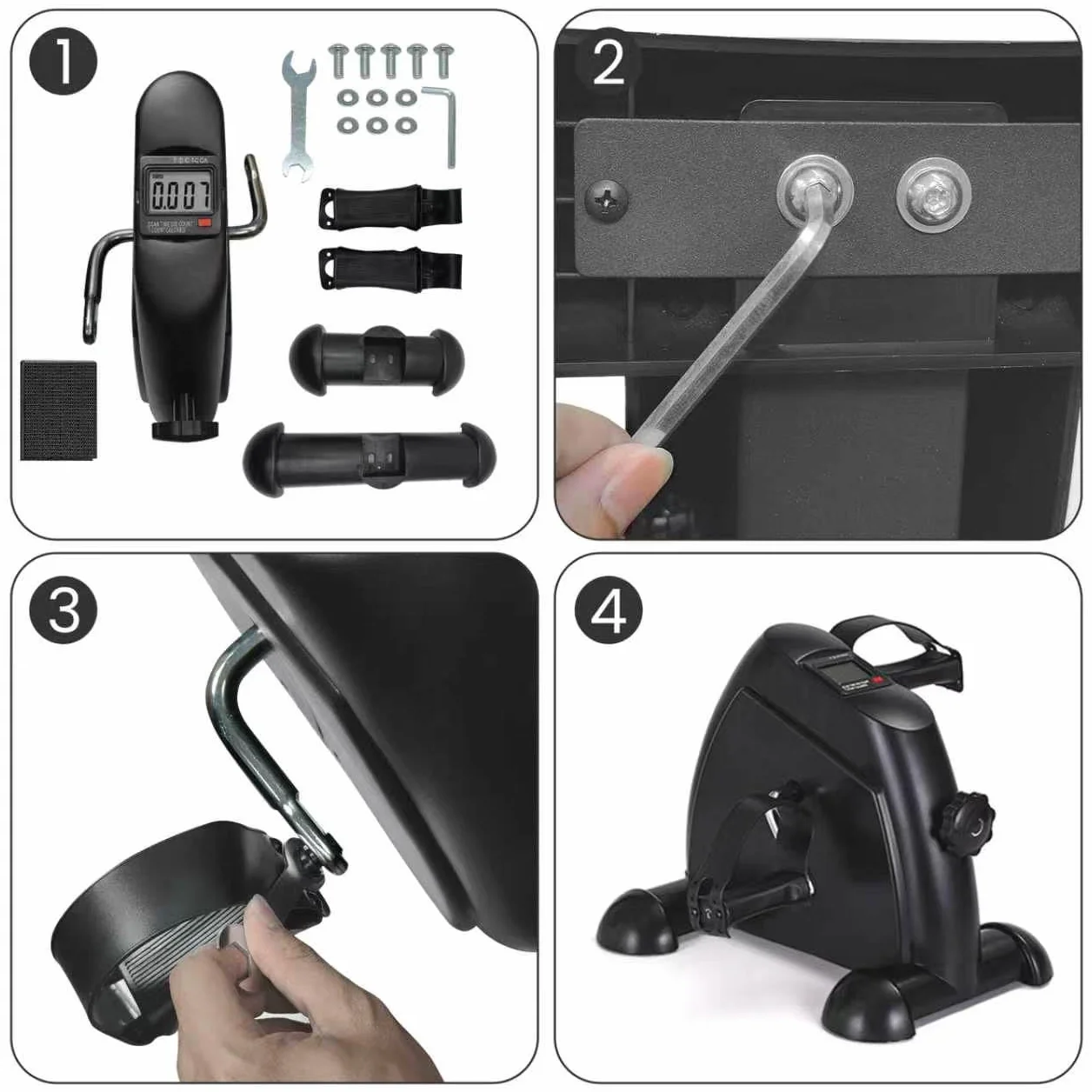 Mini vélo d'exercice pour personnes âgées, pédalier compact portable, rééducation jambes et bras (noir)