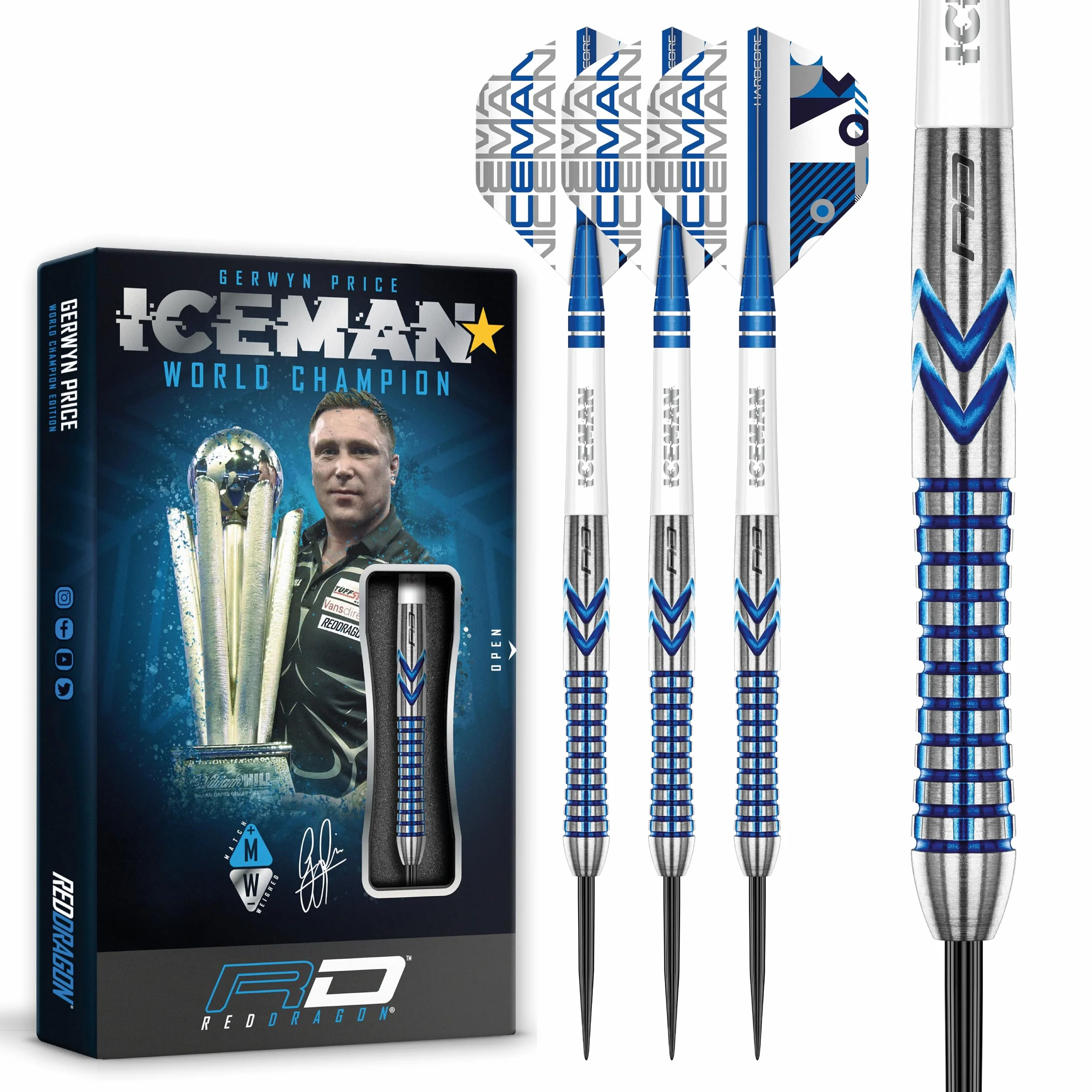 RED DRAGON Gerwyn Price Iceman Contour Tungstène Fléchettes avec ailettes et tiges