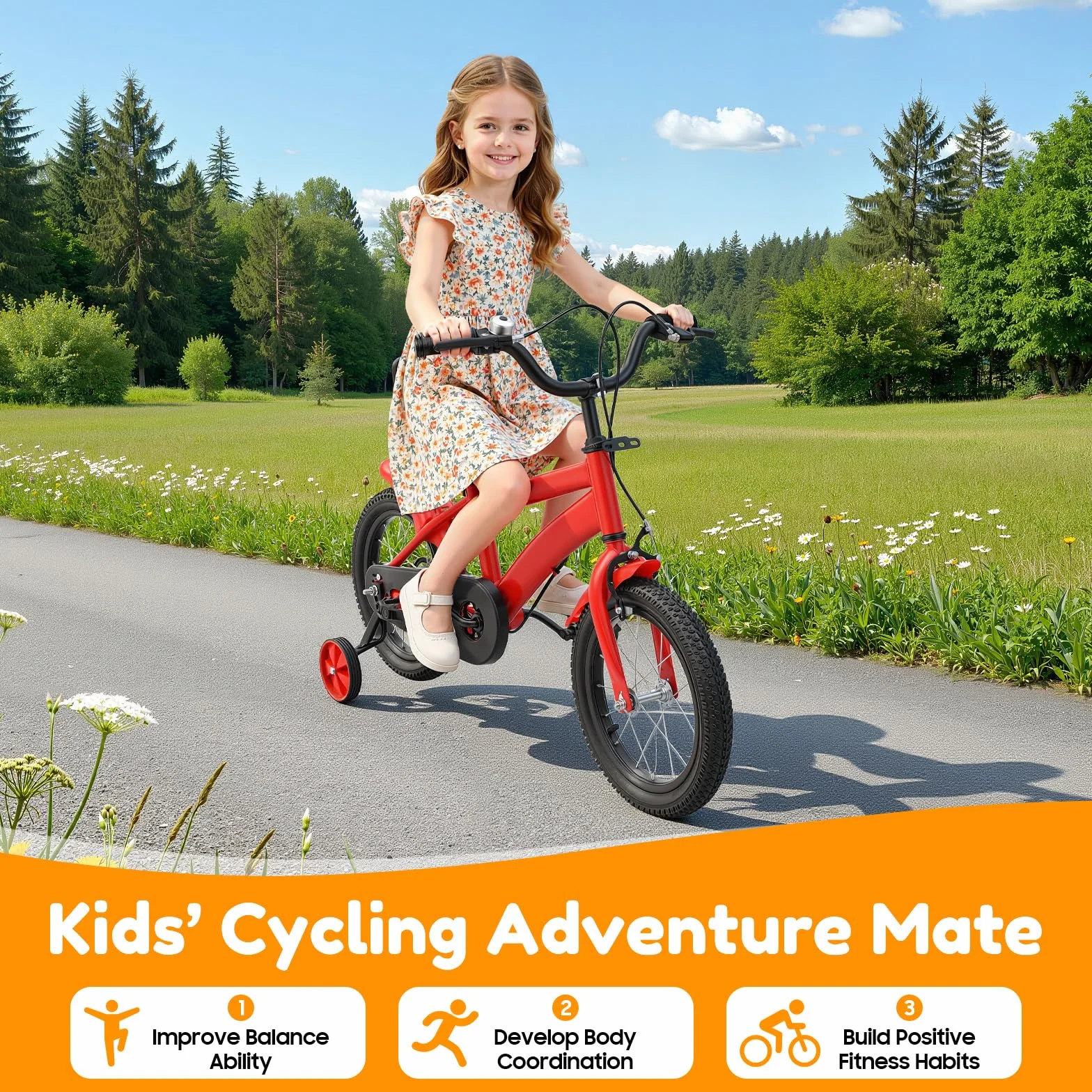 Vélo enfant 14 pouces roues stabilisatrices double freinage selle réglable