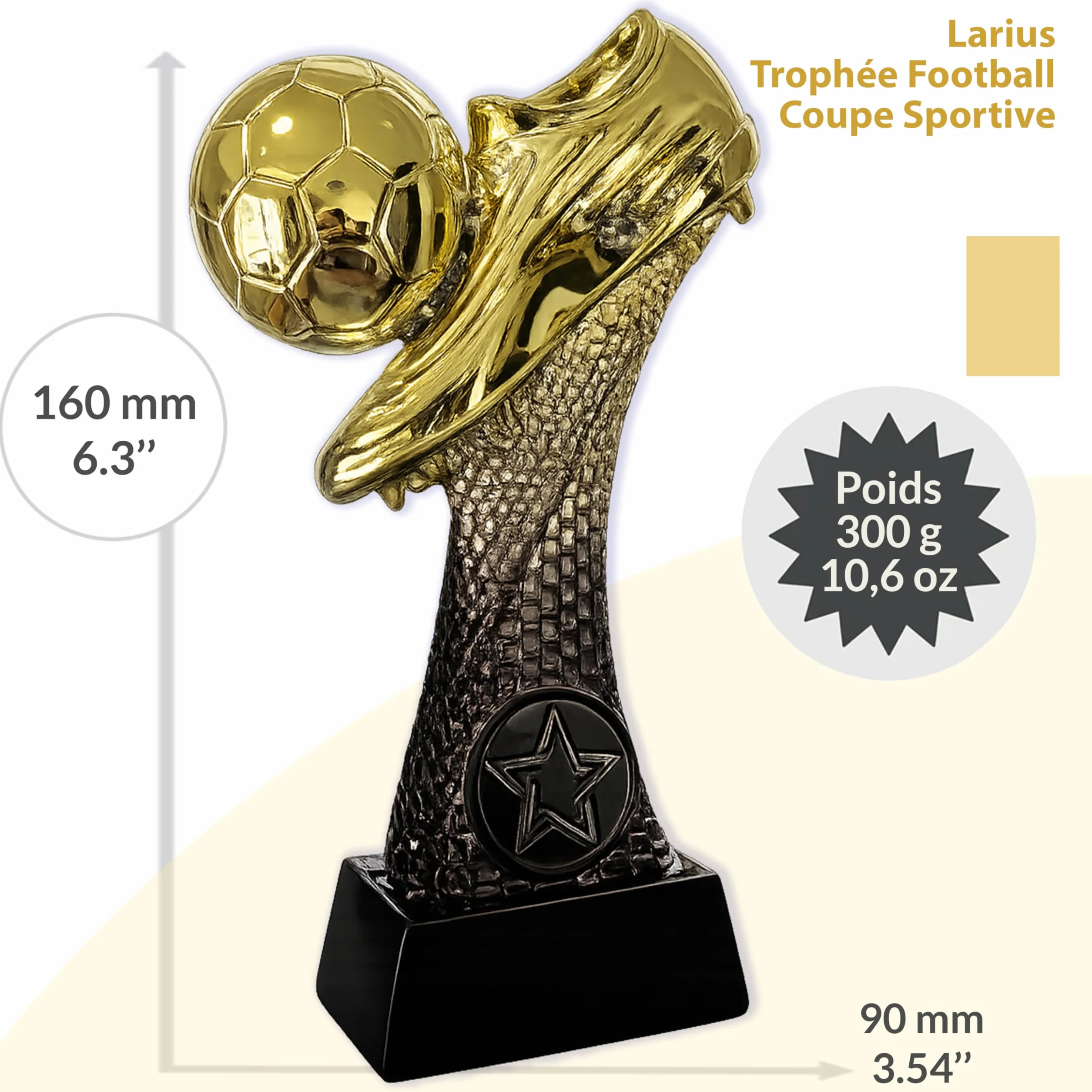 Larius Trophée de football 16 à 21,5 cm (300 à 500 g) - Coupe de vainqueur avec/sans gravure - Coupe de football pour enfants et adultes - Tournoi MVP, récompense - F6